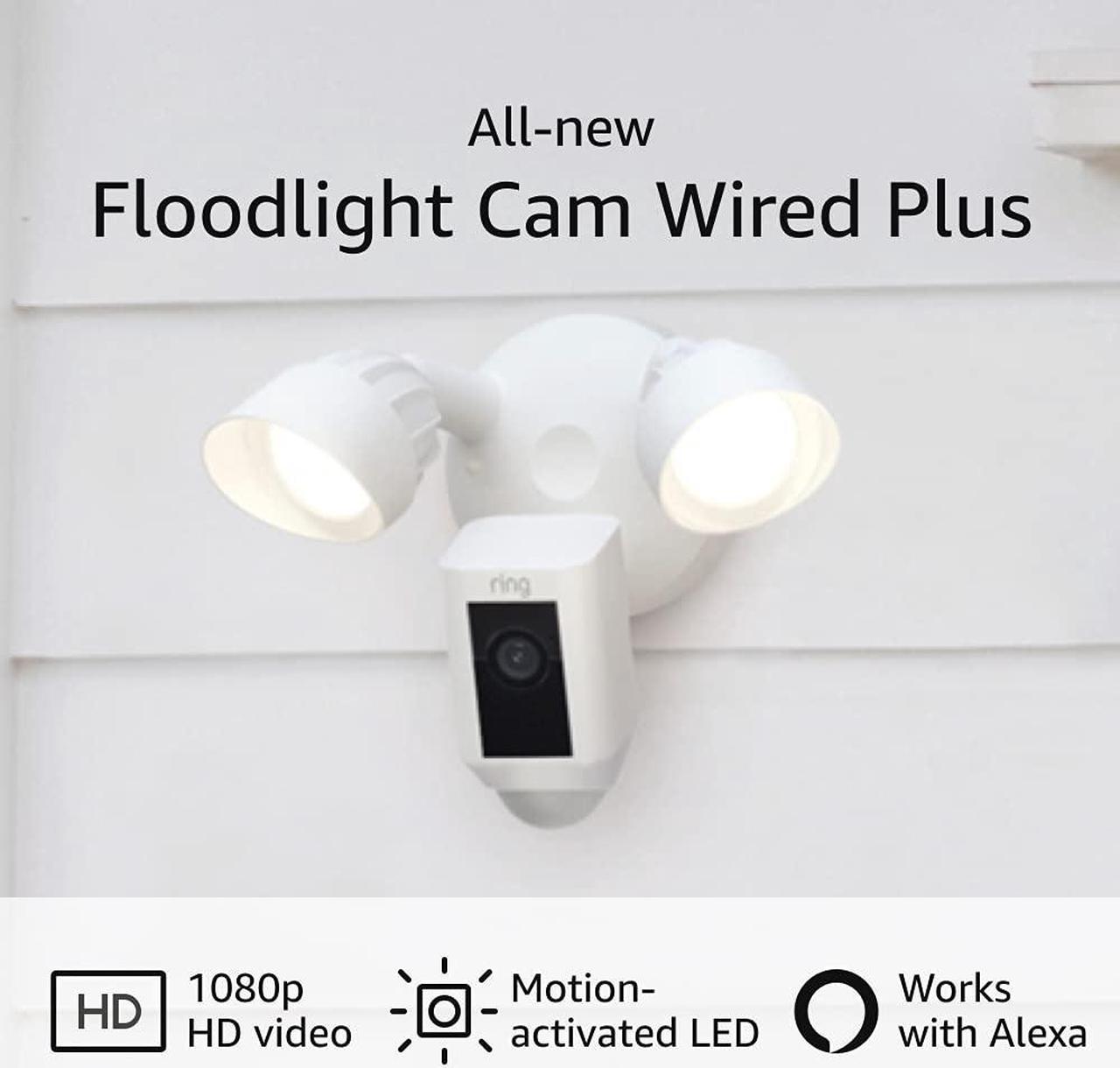 All-new Ring Floodlight Cam Wired Plus with motion-activated 1080p HD video, White (2021 release)