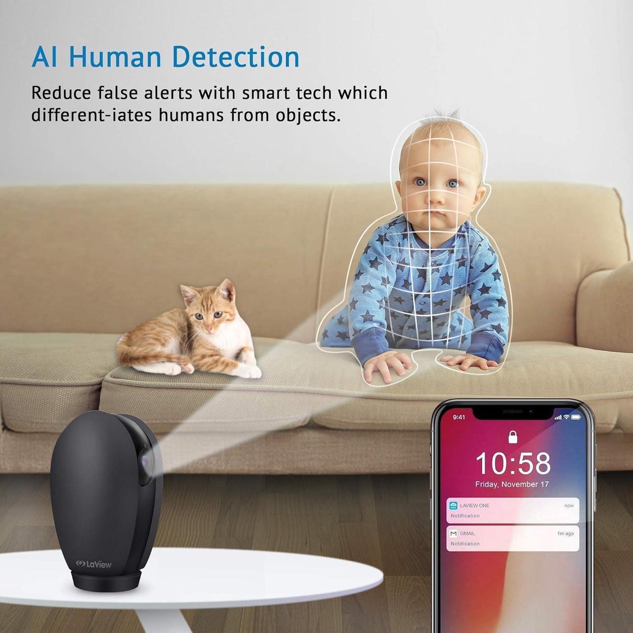 Alt view image 4 of 7 - LaView Security Cameras for Home + 2X 32GB SD Cards,PT Home Security Camera System with Motion Detection,Two-Way Audio,Night Vision,Indoor WiFi Camera for Baby/pet,Alexa,USA Cloud Service