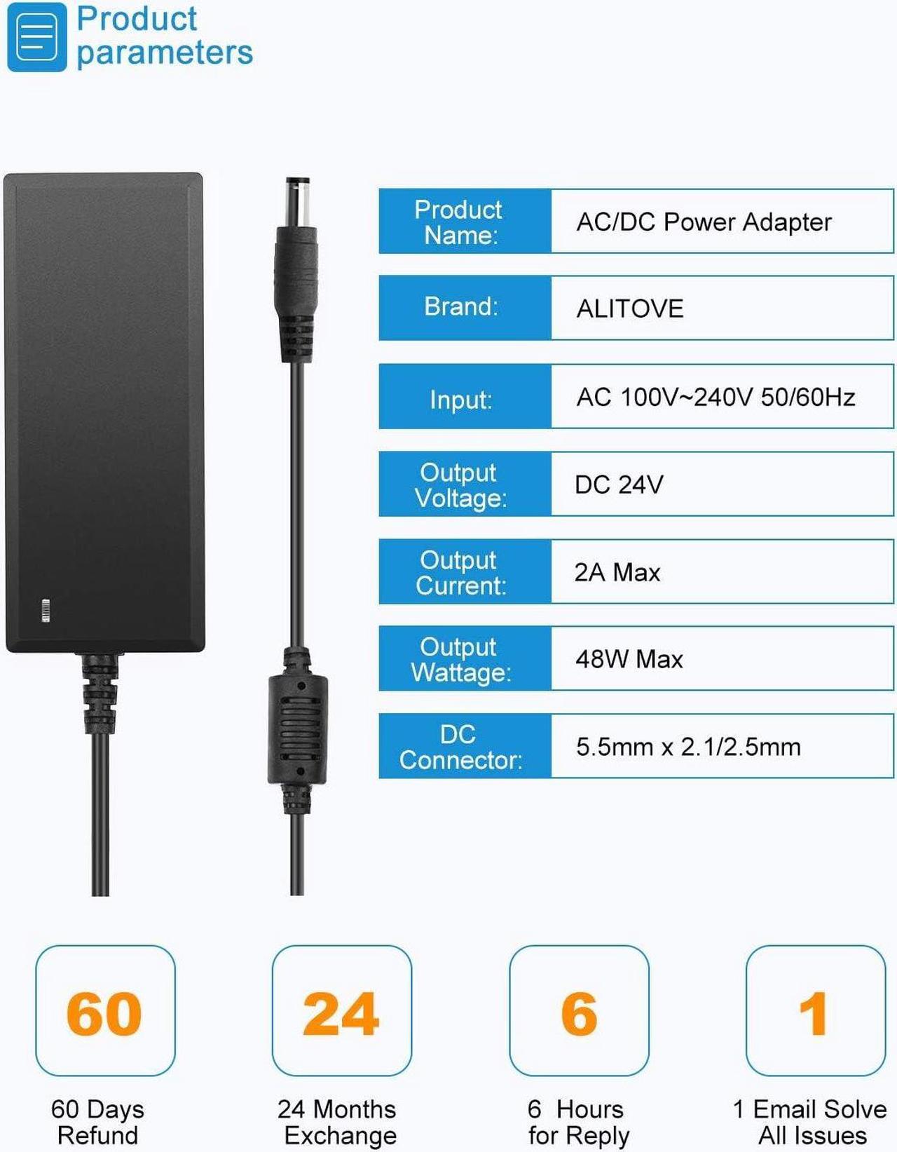 Alt view image 3 of 7 - ALITOVE 24V DC Power Supply 2A 48W AC/DC Adapter 100~240V AC to DC 24 Volt 2 Amp Converter 24 vdc 2000mA 1.8A 1.5A 1.3A 1.2A with 5.5mmx 2.5mm 2.1mm Plug for LED Strip Light CCTV Camera DC Pump Fan