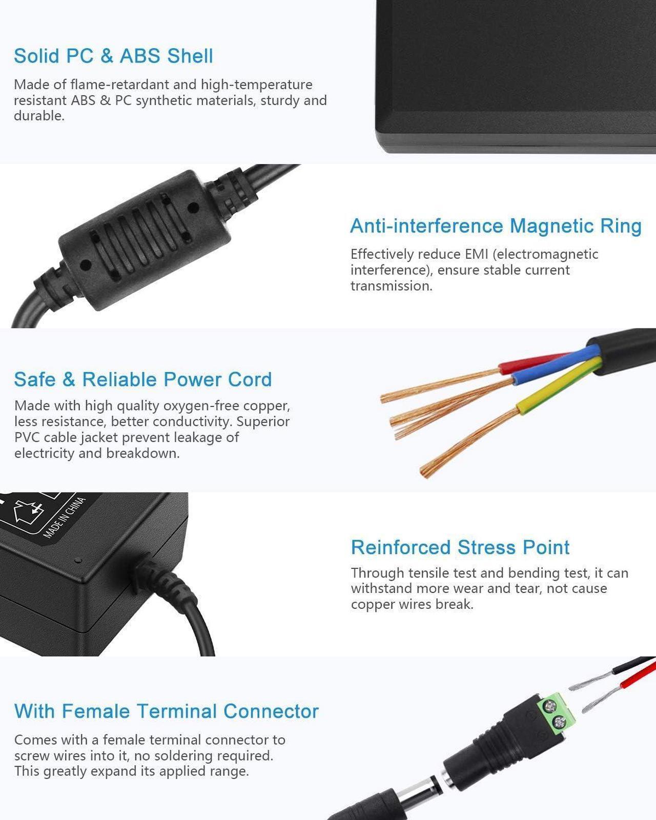Alt view image 4 of 7 - ALITOVE 24V DC Power Supply 2A 48W AC/DC Adapter 100~240V AC to DC 24 Volt 2 Amp Converter 24 vdc 2000mA 1.8A 1.5A 1.3A 1.2A with 5.5mmx 2.5mm 2.1mm Plug for LED Strip Light CCTV Camera DC Pump Fan