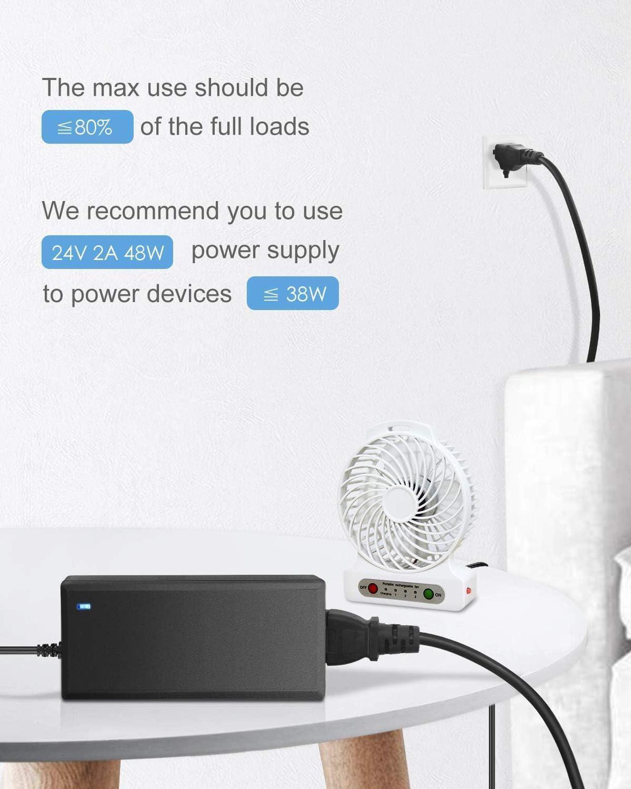 Alt view image 7 of 7 - ALITOVE 24V DC Power Supply 2A 48W AC/DC Adapter 100~240V AC to DC 24 Volt 2 Amp Converter 24 vdc 2000mA 1.8A 1.5A 1.3A 1.2A with 5.5mmx 2.5mm 2.1mm Plug for LED Strip Light CCTV Camera DC Pump Fan