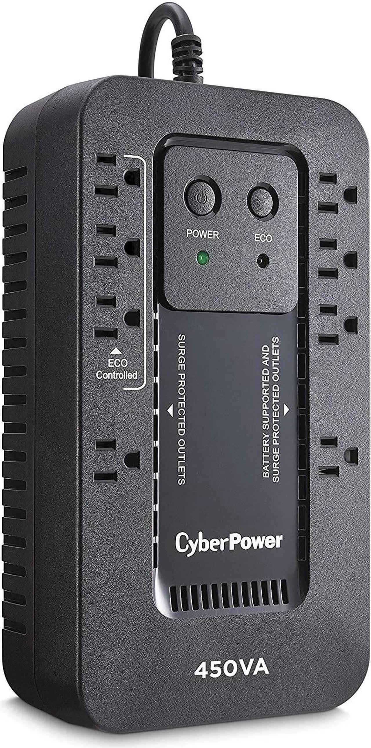 Main image of CyberPower EC450G Ecologic Battery Backup & Surge Protector UPS System, 450VA/260W, 8 Outlets, ECO Mode, Compact Uninterruptible Power Supply