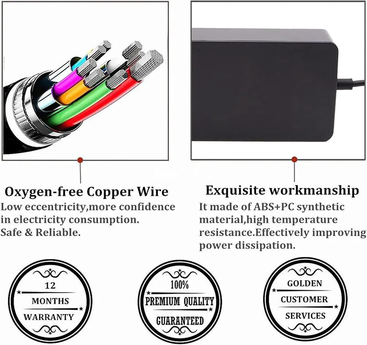 Alt view image 3 of 7 - 36W Surface Pro 3 Charger Surface Pro 4 Charger Compatible with Microsoft Surface Pro 3 Surface Pro 4 i5 i7 Surface Pro 5 Surface Laptop Power Supply