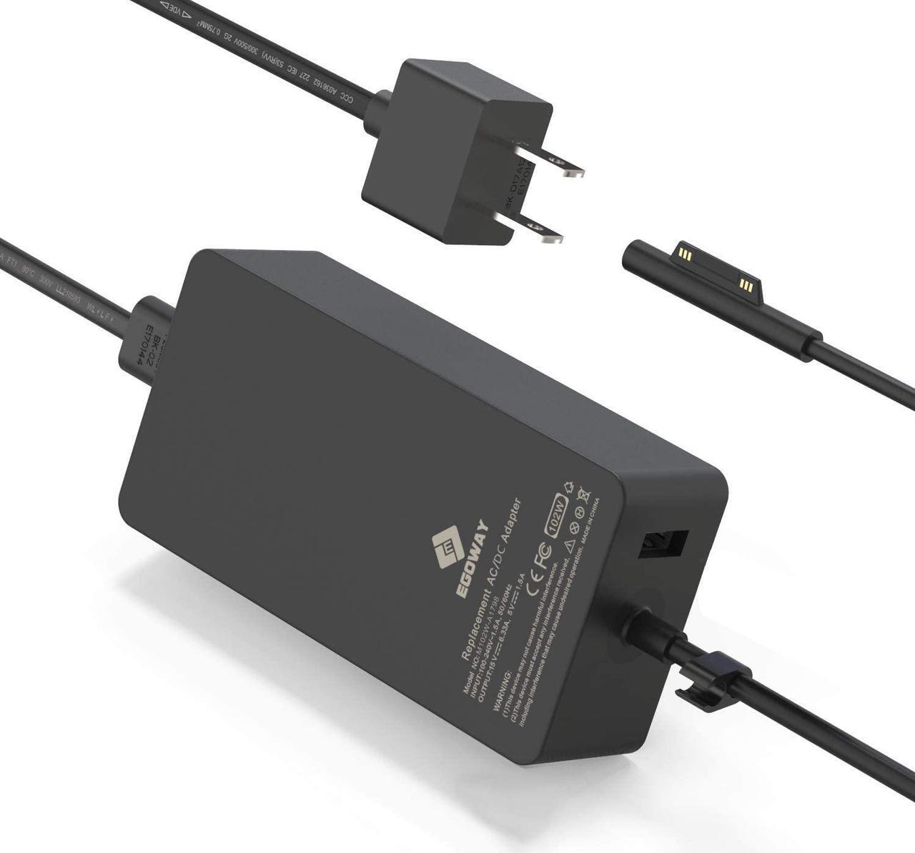 Alt view image 2 of 7 - 102W 15V 6.33A Power Adapter Charger Compatible with Surface Book 2 1, Surface Laptop 3 2 1, Surface Pro X Pro 7 Pro 6 Pro 5 Pro 4 Pro 3 and Surface Go with Additional USB Port and 6ft Power Cord