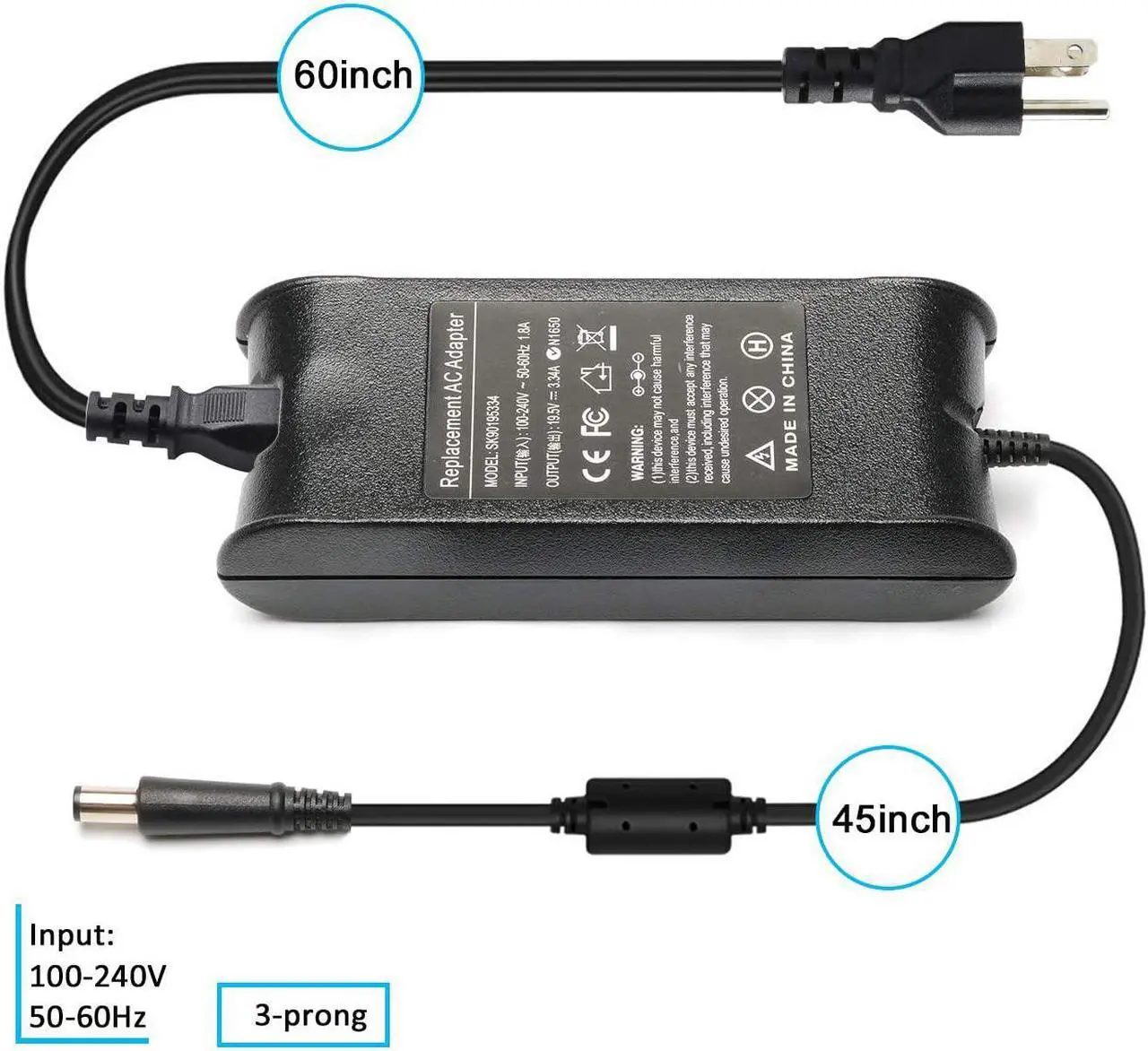 Alt view image 4 of 7 - N4010 65W AC Adapter Laptop Charger for Dell Inspiron N7010 N4110 N5110 N5010 N7110 14 3421 5421 14R 5437 5421 15 3521 3537 3531 15R 5521 17 3721 5748 17R 5737,Latitude E6320 E6420 Power Supply Cord