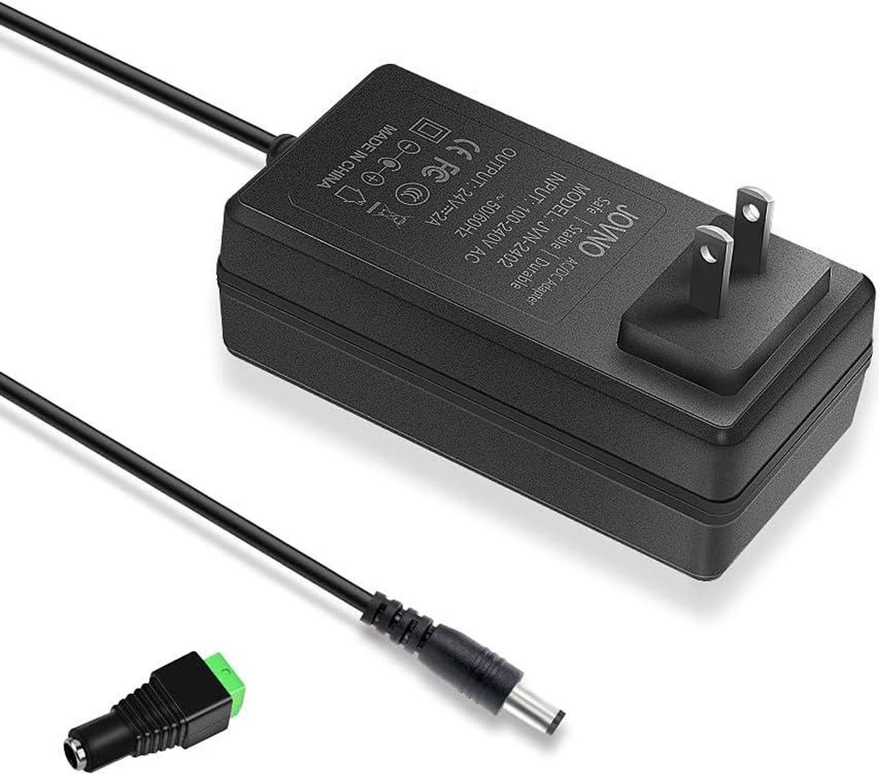 JOVNO 24V 2A Power Supply Adapter DC 24 Volt 2amp 48W AC/DC Converter 1.8A 1.75A 1.6A 1.5A 1.25A 1.2A Transformer LED Driver 100-240V AC in 5.5x2.5mm Plug for LED Strip DC Pump CCTV Camera