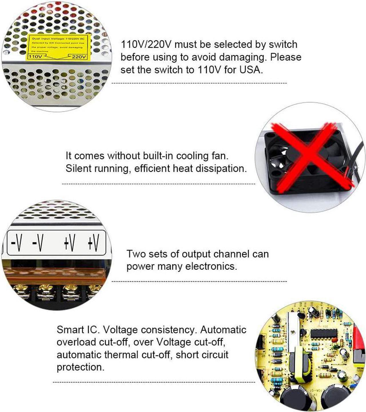 Alt view image 4 of 7 - SHNITPWR 24V 5A 120W Switching Power Supply Adapter Transformer AC 110V 220V to DC 24 Volt 5amp 4.5A 4A 3.5A 3A 2A 1A Converter LED Driver 2 Channels for LED Lighting Projects 3D Printer CCTV Camera