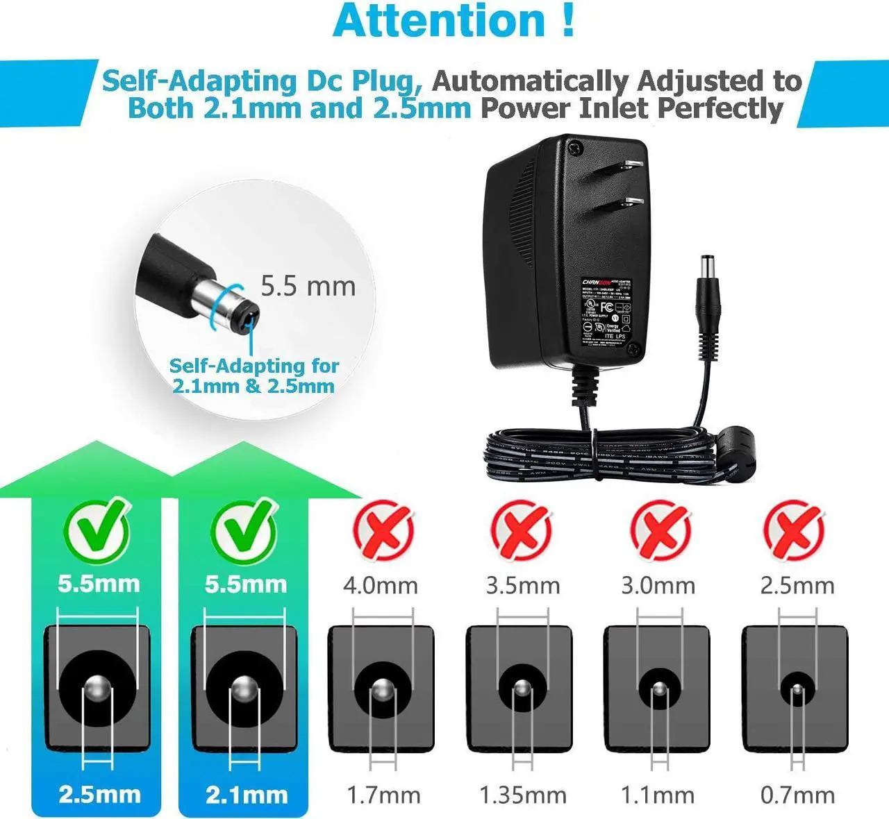 Alt view image 2 of 7 - Chanzon 12V 3A 36W Power Supply AC DC Switching Adapter, 12 Volt 3 Amp AC/DC Wall Wart Converter Transformer, 100-240v 50 60HZ Input with 12vdc 3000ma Output