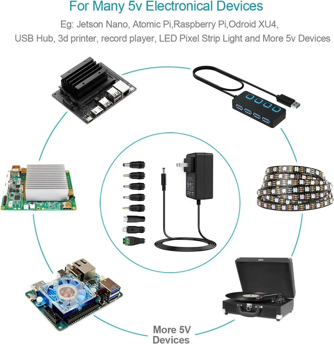 Alt view image 7 of 7 - UL Listed GOOKYO 5V 4A Power Supply 5VDC 4000mA Wall Charger Multi Tip Switching Replacement AC Adapter Fit for Jetson Nano,Atomic Pi,USB Hub,3D Printer,Pi 3/4 and More DC 5v Devices Power Supply - OEM