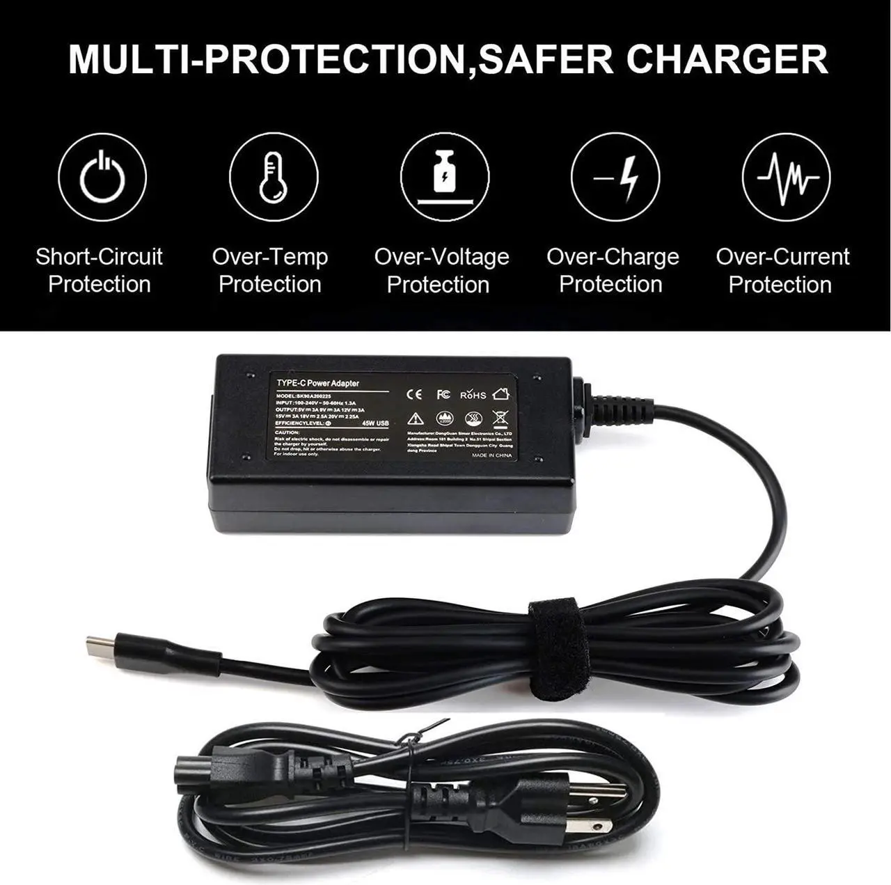 Alt view image 4 of 7 - 65W Type USB-C AC Adapter fit for Lenovo ThinkPad Yoga L13 E15 E14 X13 T14 L14 L15 R14 T14s T15 1th 2nd 3rd Gen Laptop Charger Power Supply Cord