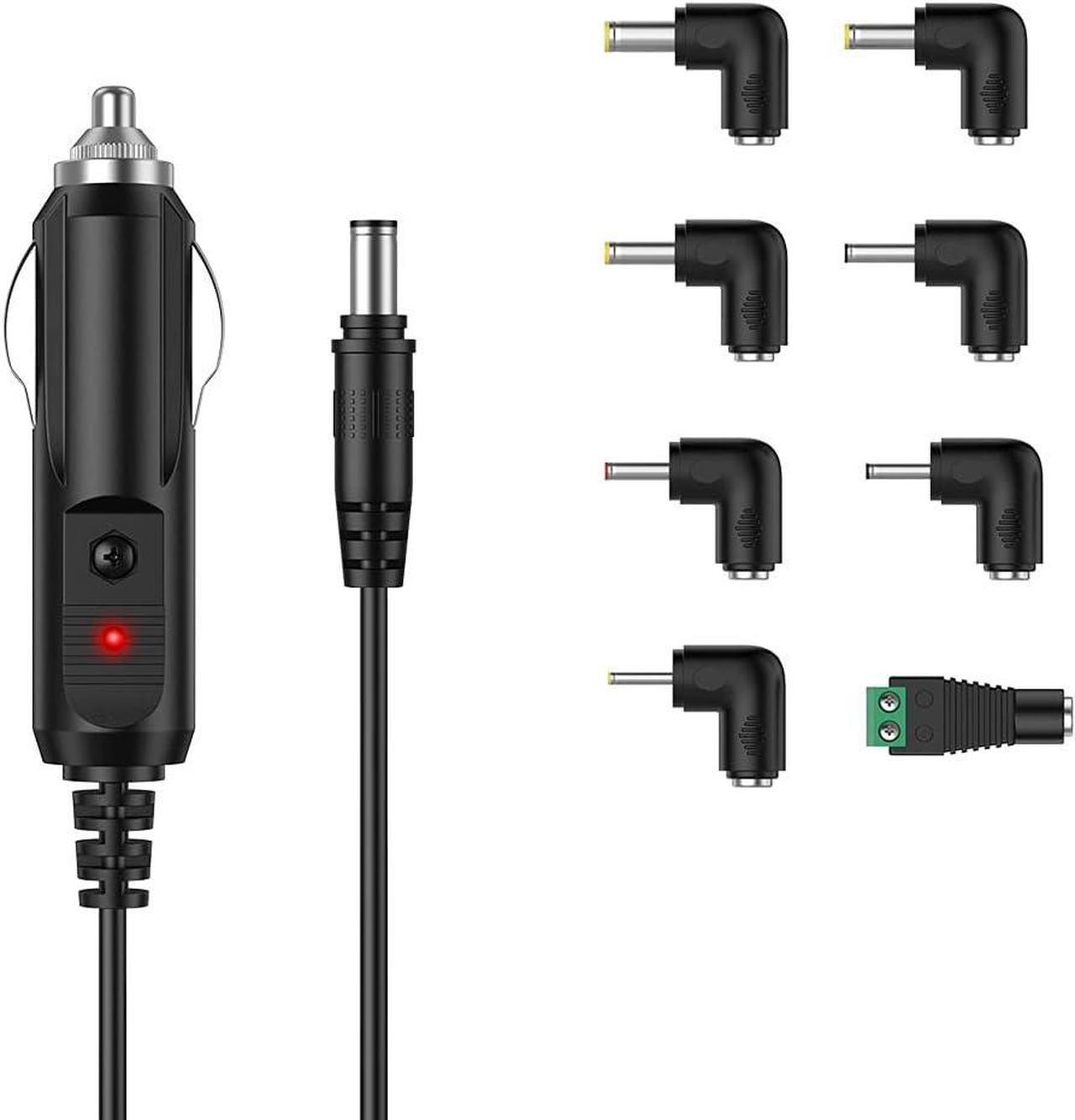 Main image of LIANSUM DC 12V 2A Car Charger Universal Power Cord 5.5x2.1mm to Cigarette Lighter with 8 Connector for DVD Player, GPS, Bluetooth Speakers, Breast Pump, label maker, Camera, router, CD Player 5FTCable