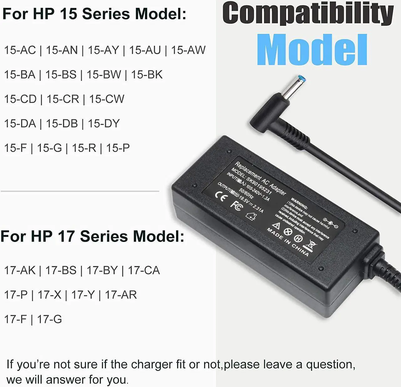 Alt view image 2 of 7 - 19.5V 2.31A 45W Ac Adapter/Laptop Charger/Power supply for HP 15-BS000 17-BS000: 15-bs168cl 15-bs010ds 15-bs013dx 15-bs060wm 15-bs192od 15-bs033cl 15-bs095ms 15-bs015dx 15-bs020wm 17-bs049dx