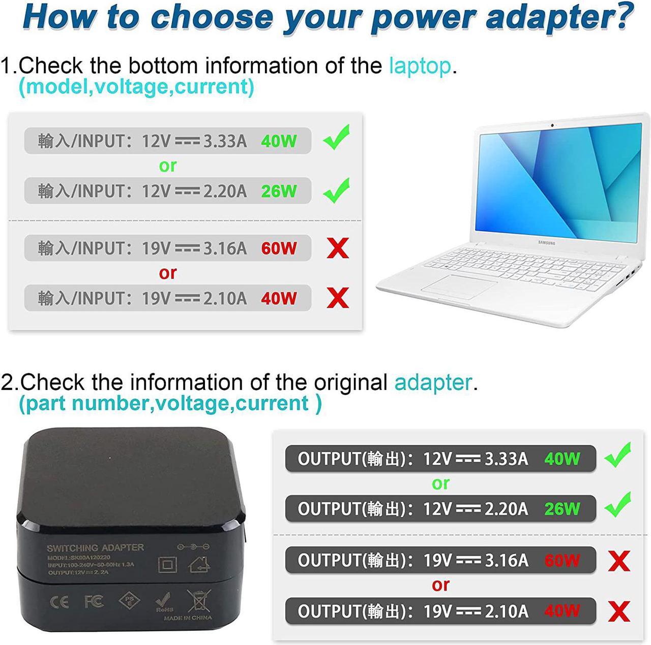 Alt view image 2 of 7 - 40W AC Adapter Charger for Samsung 11.6-inch Chromebook 2 3 XE500C13 XE303C12 XE500C12 PA-1250-98 BA44-00322A 303C 500C 503C XE303C12-A01US XE500C13-K03US XE500C13-K02US Laptop Power Supply Cord