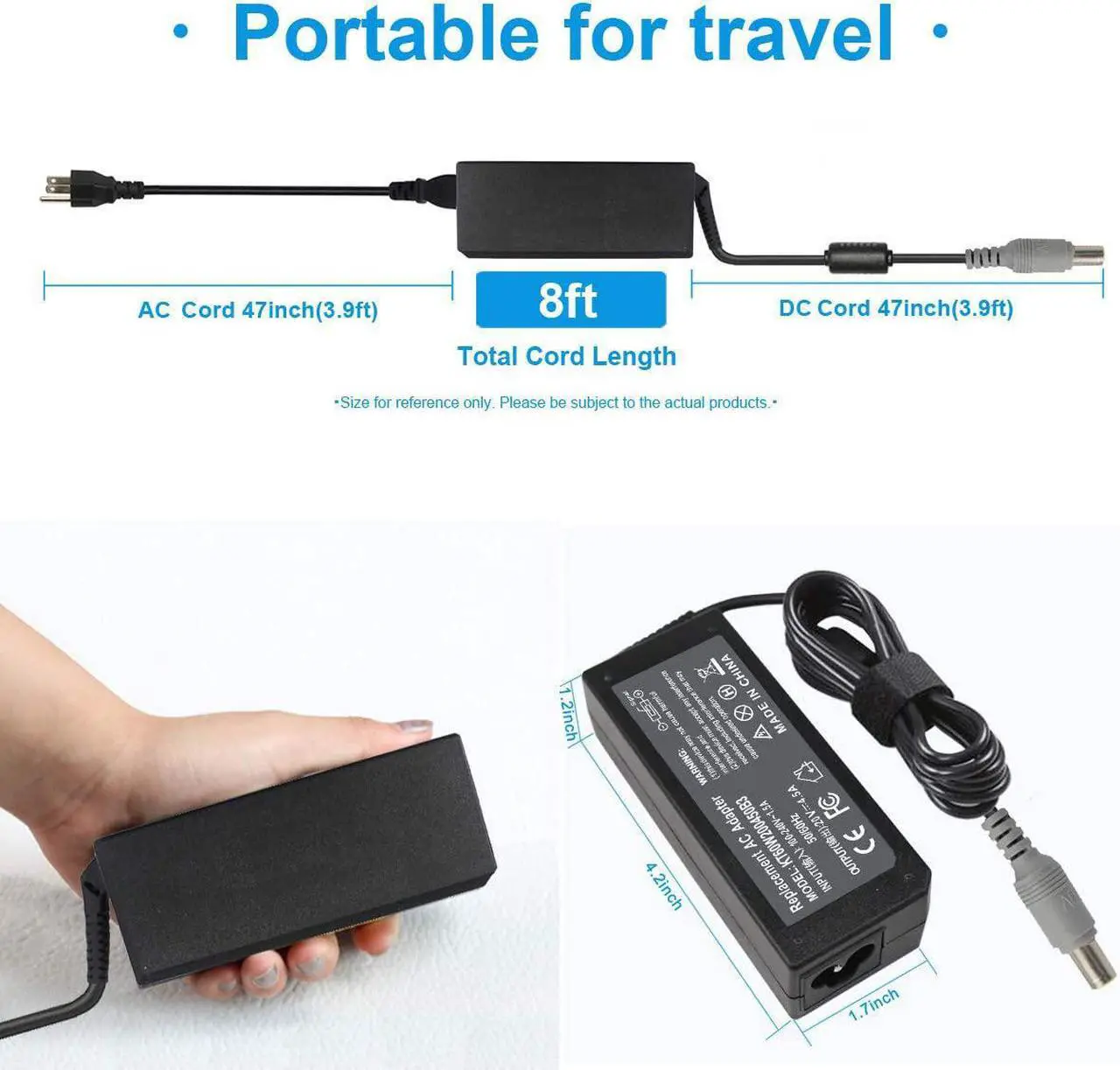 Alt view image 2 of 7 - 90W 20V 4.5A AC Adapter Charger Compatible with Lenovo Thinkpad T60 T61 T400 T410 T420 T430 T500 T510 T520 T530 X60 Z60 X200 X201 X220 X230 X61 L420 L430 Edge 14 15 E420 E430 E530 Power Supply