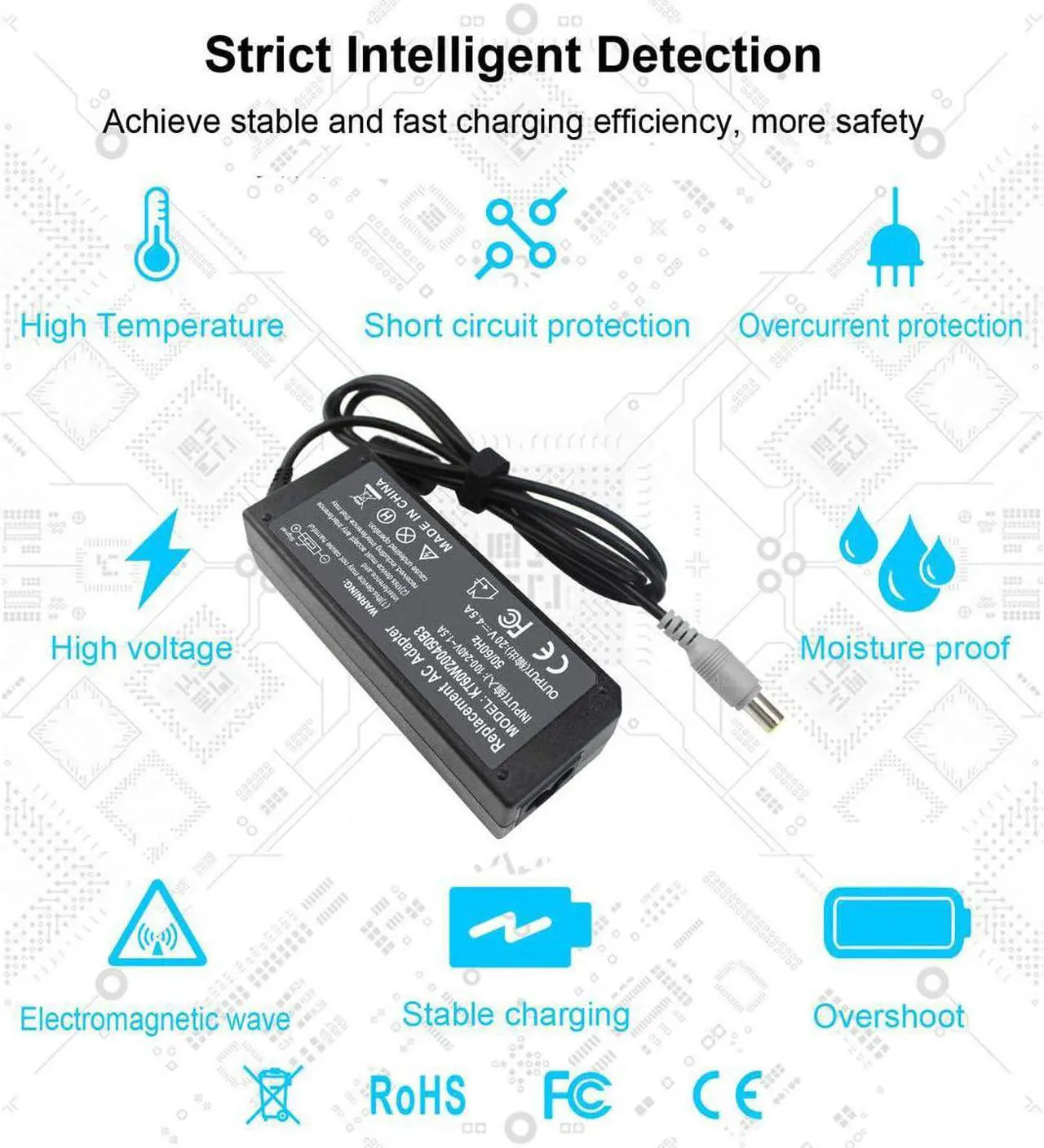 Alt view image 5 of 7 - 90W 20V 4.5A AC Adapter Charger Compatible with Lenovo Thinkpad T60 T61 T400 T410 T420 T430 T500 T510 T520 T530 X60 Z60 X200 X201 X220 X230 X61 L420 L430 Edge 14 15 E420 E430 E530 Power Supply