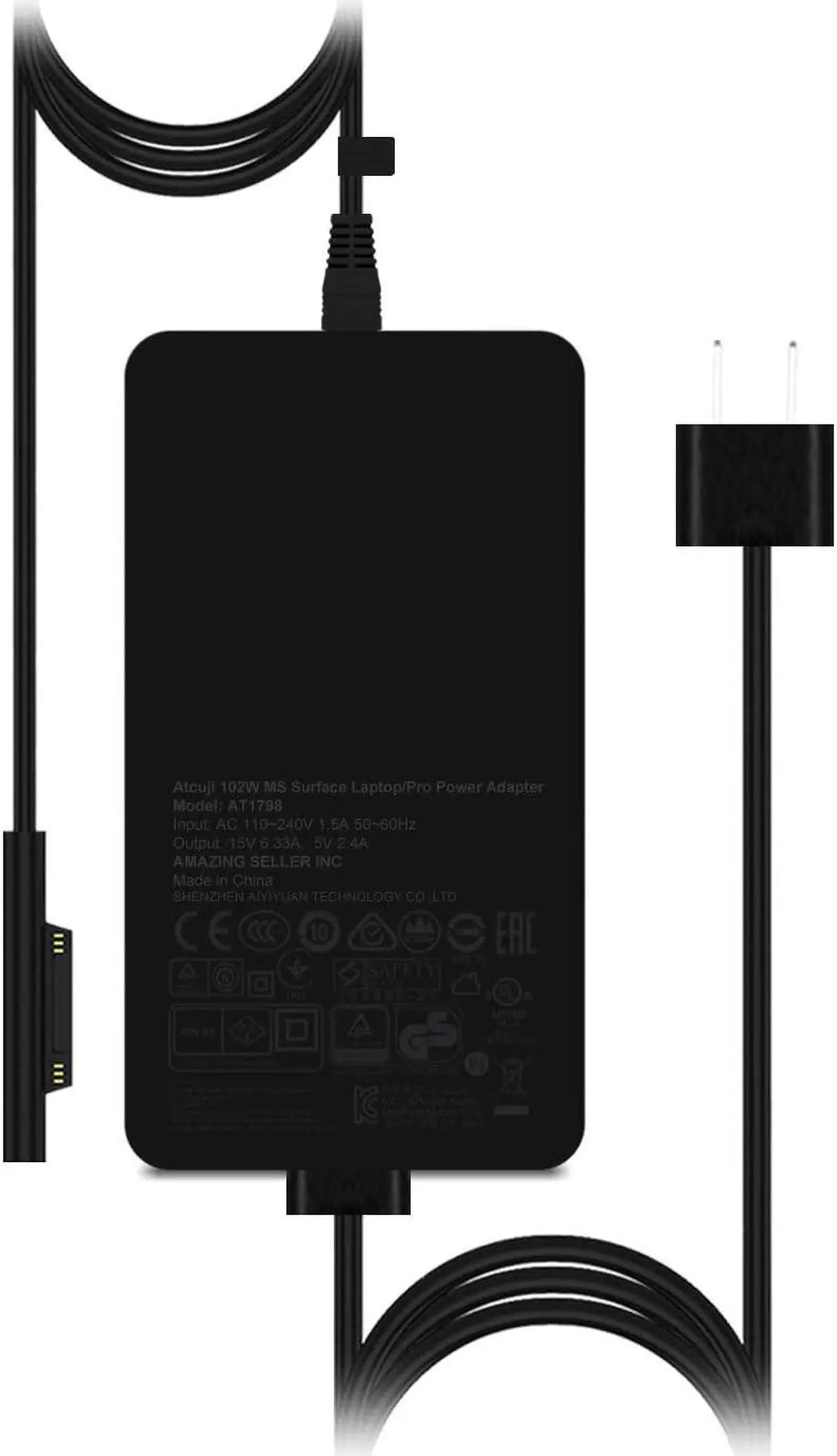 Alt view image 6 of 7 - Atcuji 102W Charger Surface Power Supply for Microsoft Surface Book 2 15, 13-inch Surface Book New Surface Laptop 3 15 inch Microsoft 102W Ac Adapter MS 15V 1798 Surface Power Cord with 5V 2A USB Port