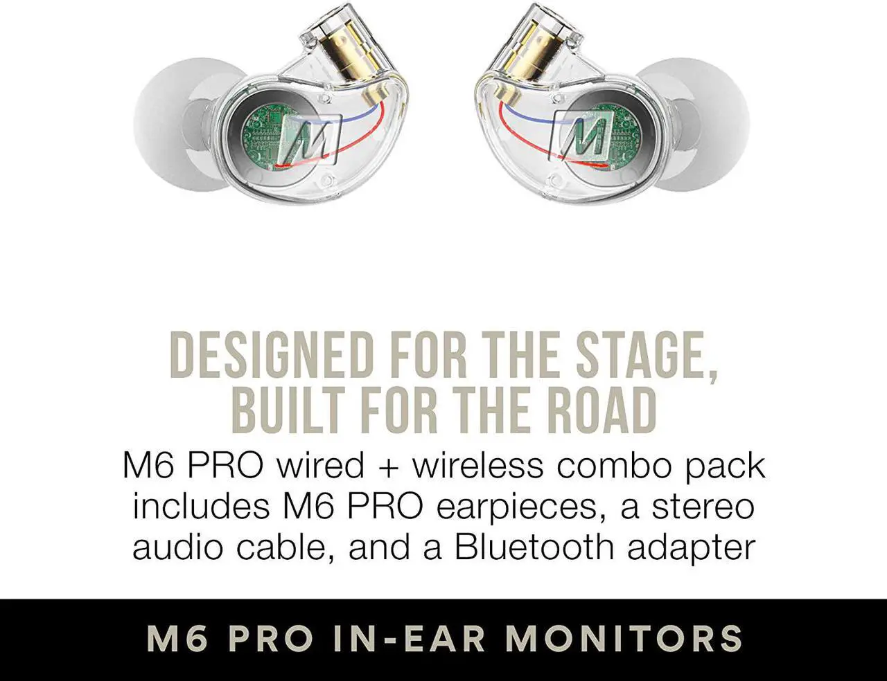 Alt view image 2 of 7 - M6 PRO Musicians In-Ear Monitors Wired + Wireless Combo Pack: includes stereo audio cable and Bluetooth audio adapter (Black) (CMB-M6PROBT-BK)