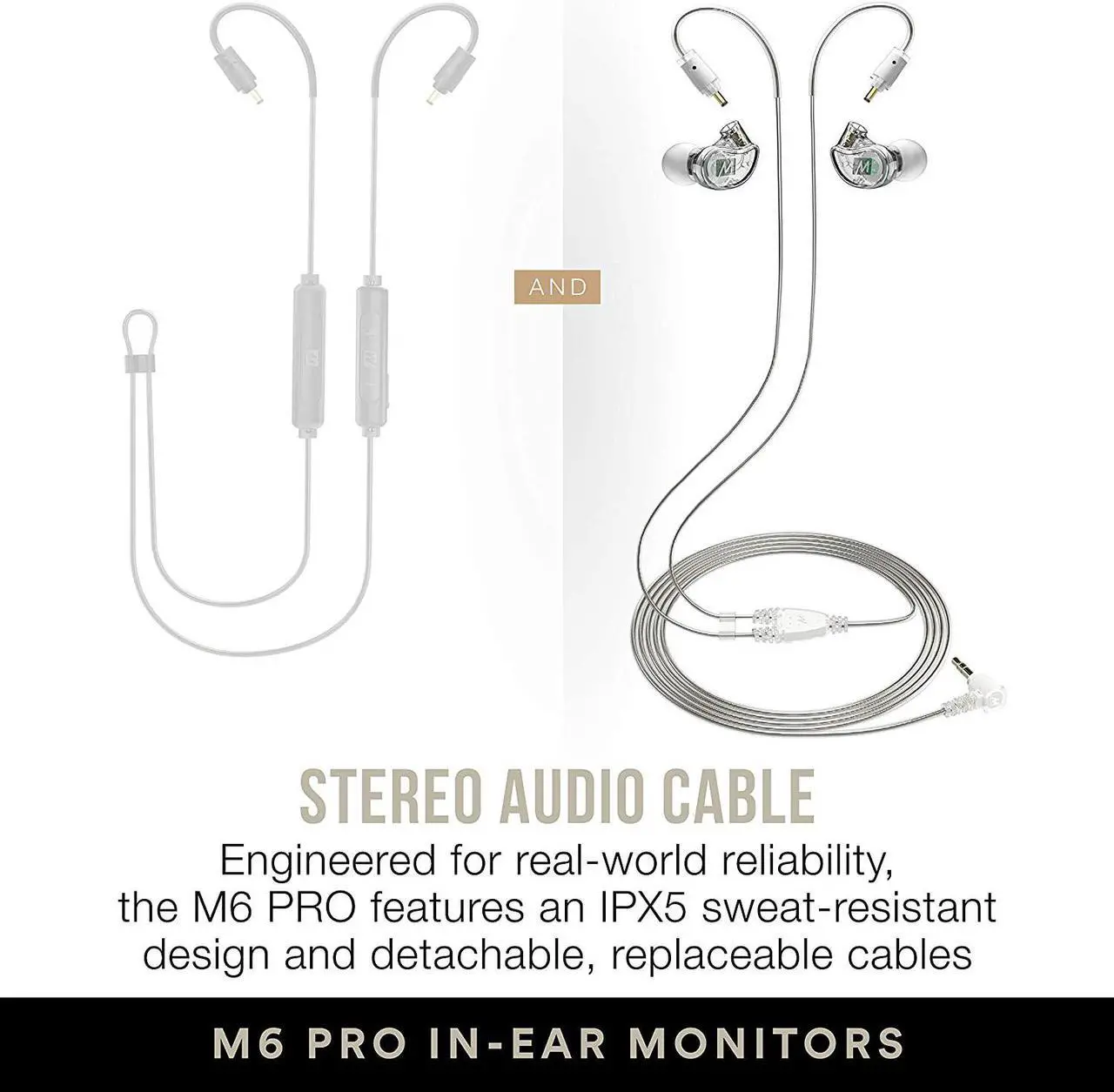 Alt view image 3 of 7 - M6 PRO Musicians In-Ear Monitors Wired + Wireless Combo Pack: includes stereo audio cable and Bluetooth audio adapter (Black) (CMB-M6PROBT-BK)