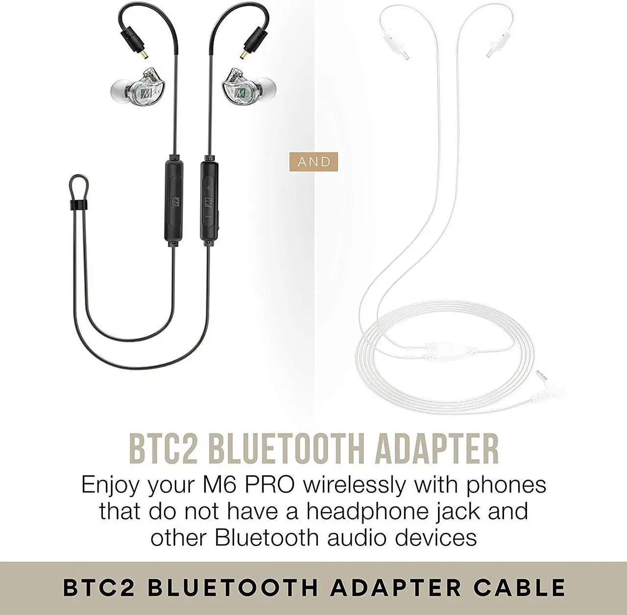 Alt view image 4 of 7 - M6 PRO Musicians In-Ear Monitors Wired + Wireless Combo Pack: includes stereo audio cable and Bluetooth audio adapter (Black) (CMB-M6PROBT-BK)