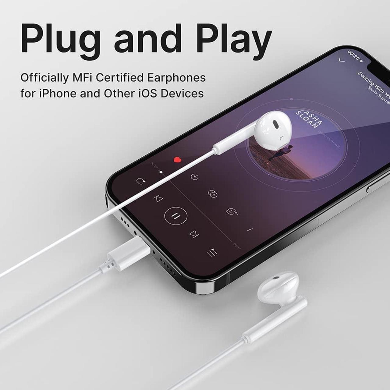 Alt view image 3 of 7 - iPhone Headphones,Wired Lightning Headphones for iPhone 13 14 12 Pro Max MFi Certified Lightning Earbuds with Microphone & Volume Control for 11 XR SE