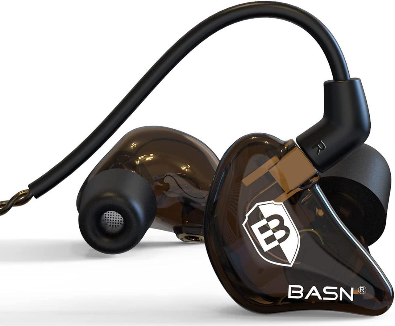 BASN Bsinger in Ear Monitor Headphones for Musician, Dual Dynamic Drivers Noise Isolating Earbuds with MMCX Inline Remote Mic Cable and Silver Plated Audio Cable (SPM-Brown)