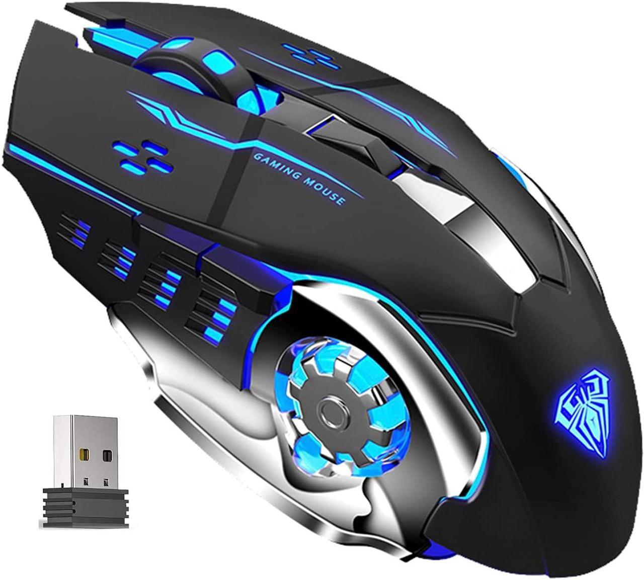 AULA SC100 LED Wireless Gaming Mouse, 2.4G Cordless USB Rechargeable Computer Mice, Black