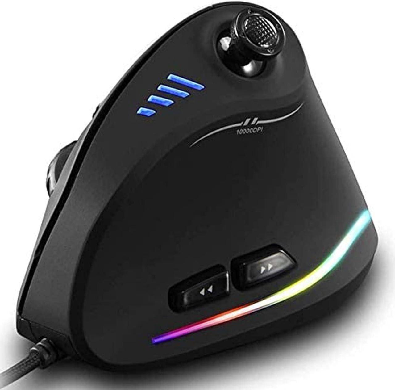 ZEERKEER Ergonomic Vertical Mouse, RGB Wired Vertical Gaming Mouse with Joystick, 10000 Max DPI and 11 Programmable Buttons for Gamers, Computer