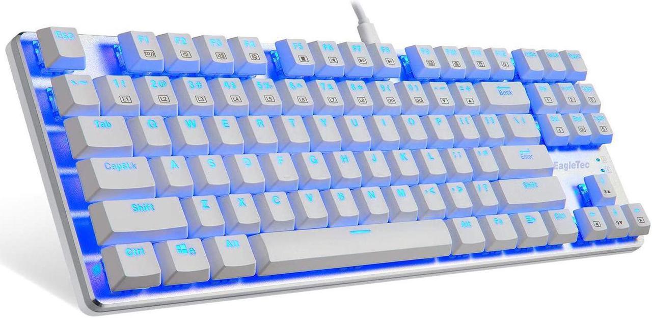 EagleTec KG061-BR Blue LED Backlit Mechanical Gaming Keyboard, Low Profile 87 Key USB Keyboard with Quiet Brown Switches for PC Gamer  (White)