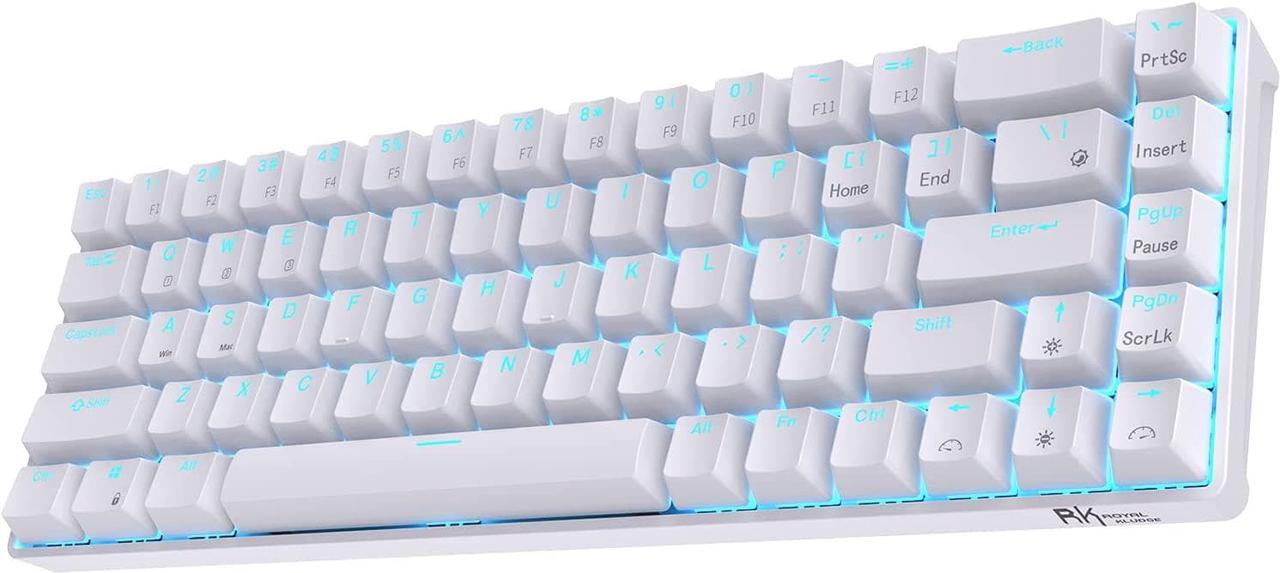 RK Royal KLUDGE RK68 (RK855) Wireless/Wired 65% Compact Mechanical Keyboard, 68 Keys 60% Bluetooth Rechargeable Gaming Keyboard with Macro Keys for Windows and Mac (Brown Switch, White)