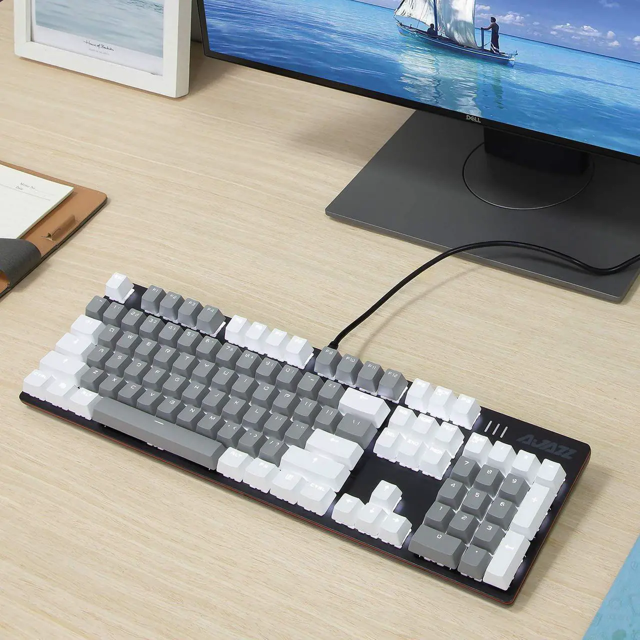 Alt view image 6 of 6 - AK50 Wired Classic 104 Mechanical Gaming Keyboard  Blue Switches - PBT Keycaps  White-Grey Matching  White Backlit - Durable Aluminum Frame  for Windows Computer Office Gaming PC - Black