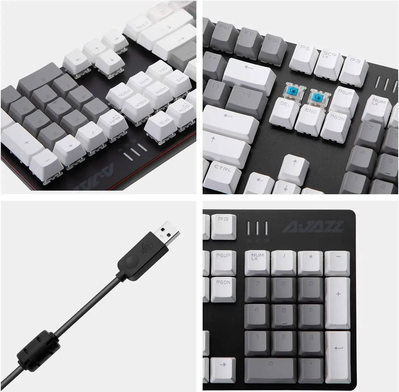 Alt view image 3 of 6 - AK50 Wired Classic 104 Mechanical Gaming Keyboard  Blue Switches - PBT Keycaps  White-Grey Matching  White Backlit - Durable Aluminum Frame  for Windows Computer Office Gaming PC - Black