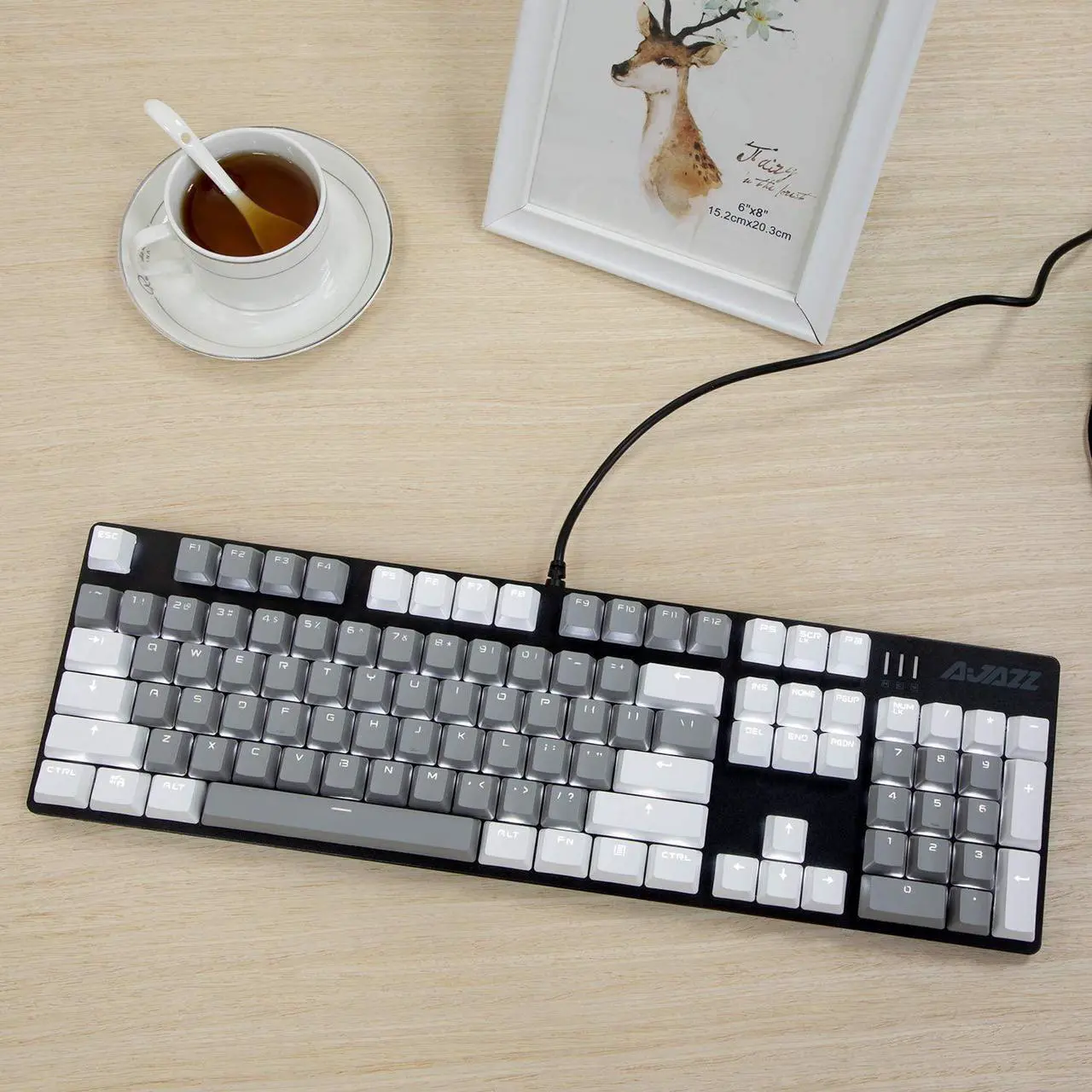 Alt view image 5 of 6 - AK50 Wired Classic 104 Mechanical Gaming Keyboard  Blue Switches - PBT Keycaps  White-Grey Matching  White Backlit - Durable Aluminum Frame  for Windows Computer Office Gaming PC - Black
