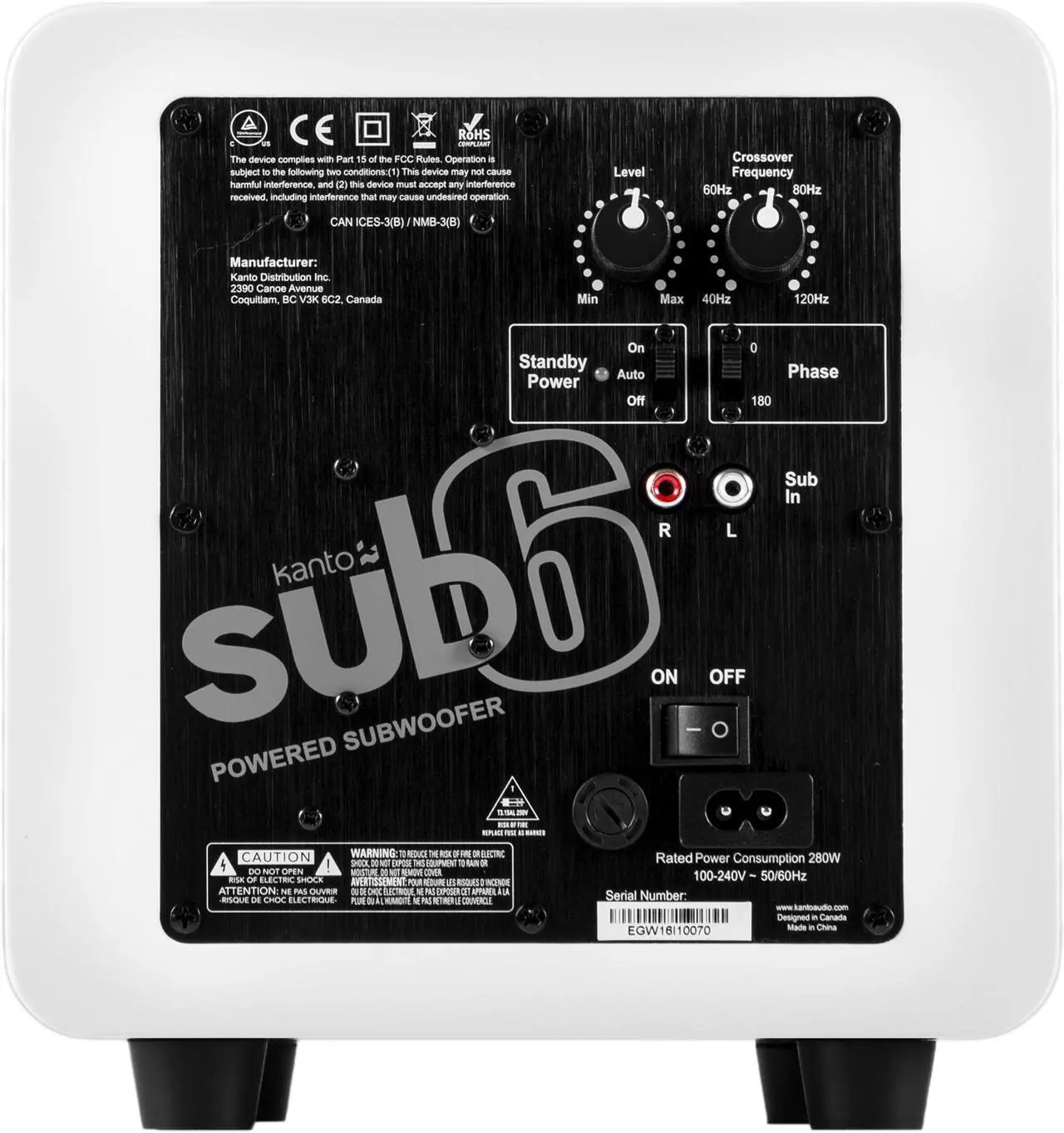 Alt view image 3 of 11 - Kanto SUB6 6-inch Powered Subwoofer, Gloss White