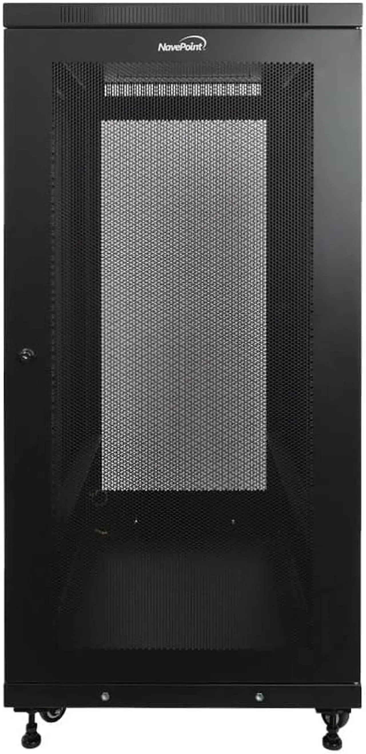 Alt view image 2 of 4 - NavePoint 24U Rack Enclosure Server Cabinet Mid Depth 33" Deep Perforated Door Lock and Casters Black