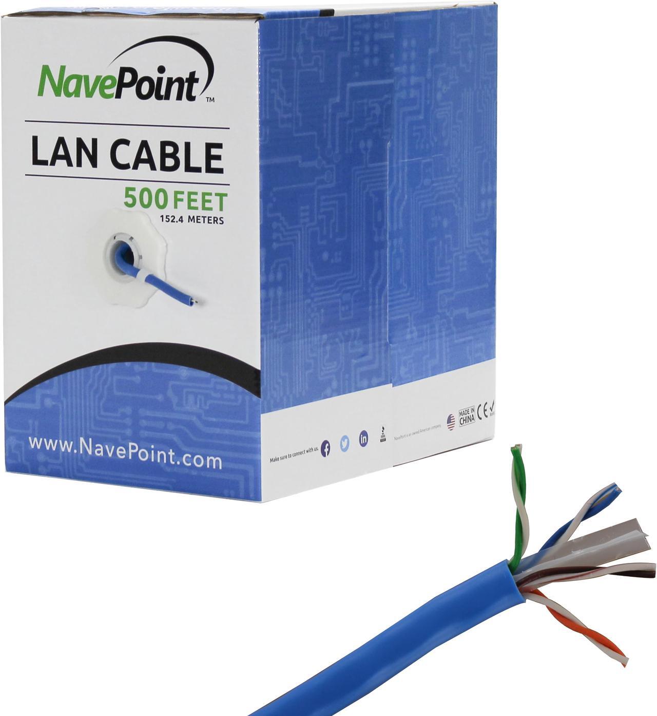 Main image of NavePoint CAT6 (CCA) Ethernet Network Cable / Wire UTP Pull Box 500ft Cat-6 Blue