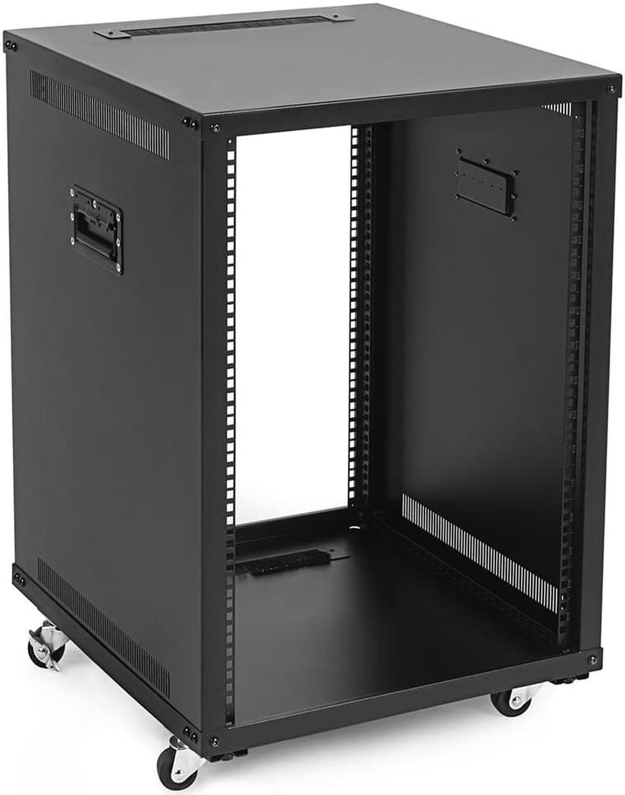 Main image of NavePoint 15U Portable Rolling Network Rack, Adjustable Depth 2.5 to 22.6 Inches, Top and Bottom Cable Management, Built-In Handles, Locking Swivel Caster Wheels, Audio Video, Telecom, Equipment Rack