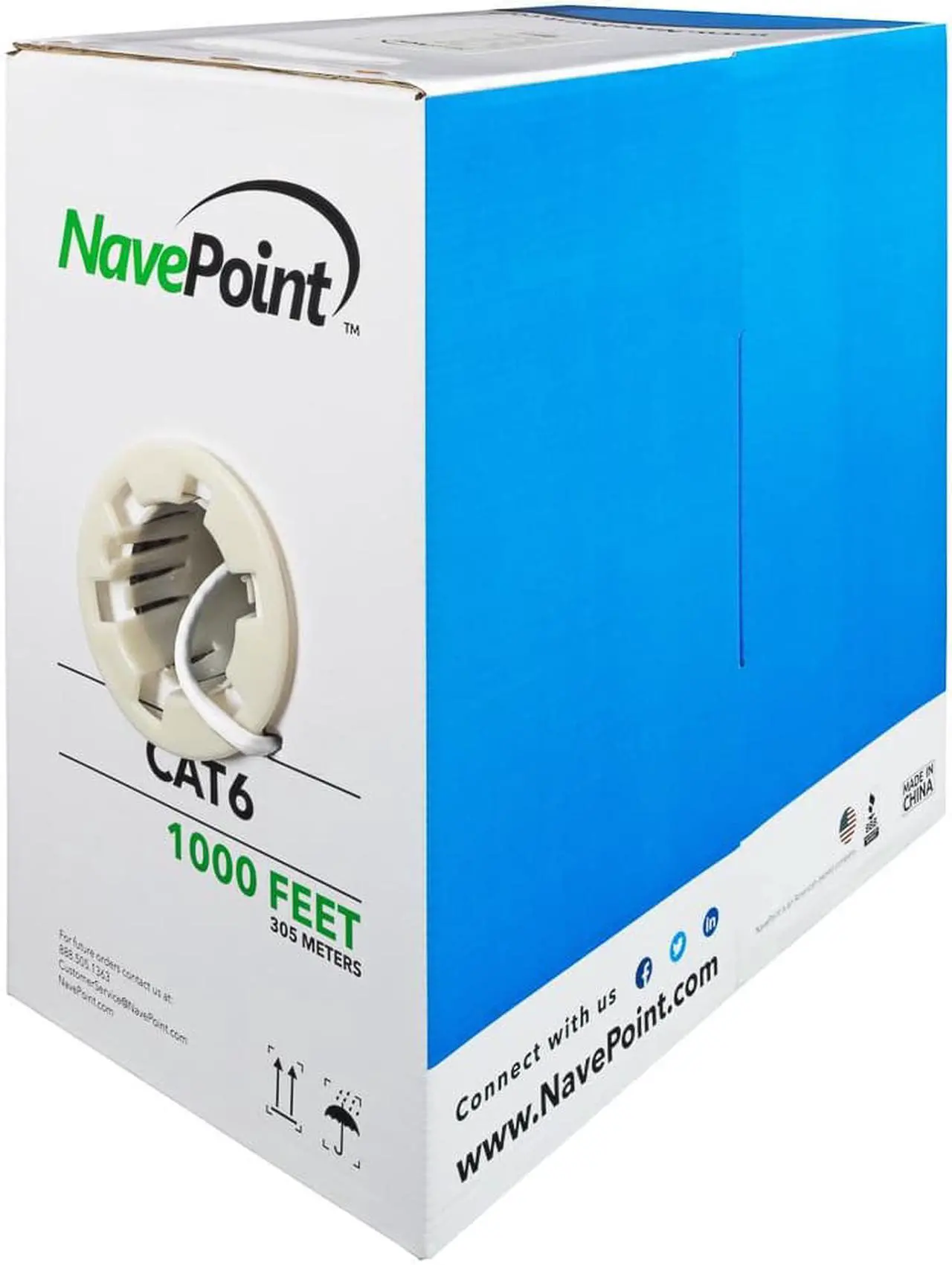 NavePoint CAT6 1000FT CCA UTP Cable Solid 23AWG White 550MHz Network ...