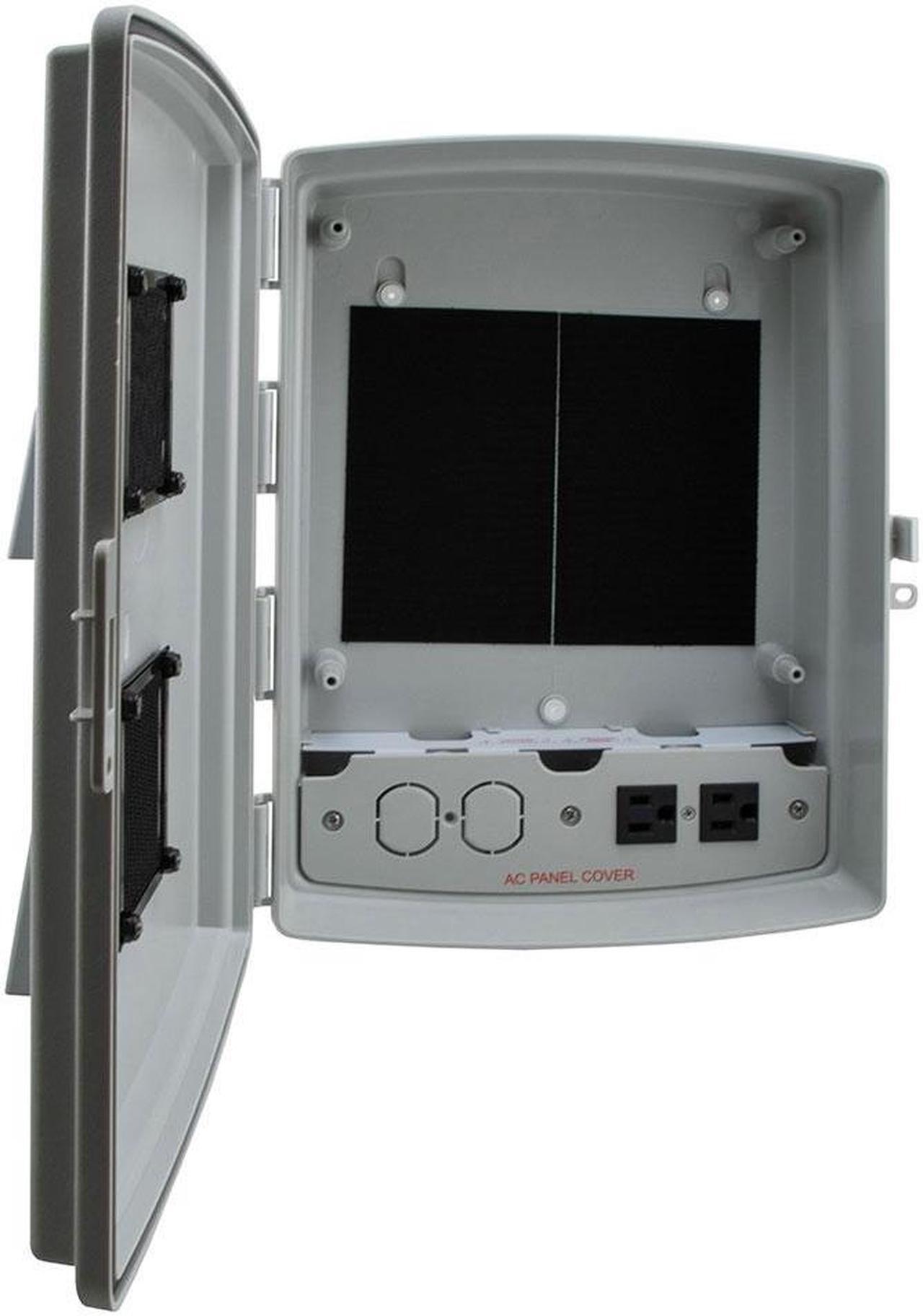 Alt view image 2 of 4 - NavePoint 14x10x04 ABS Plastic Weatherproof Indoor/Outdoor IP24 NEMA 3R Enclosure, Hook & Loop Mounting, Vent Lid 120 VAC outlets, Gray