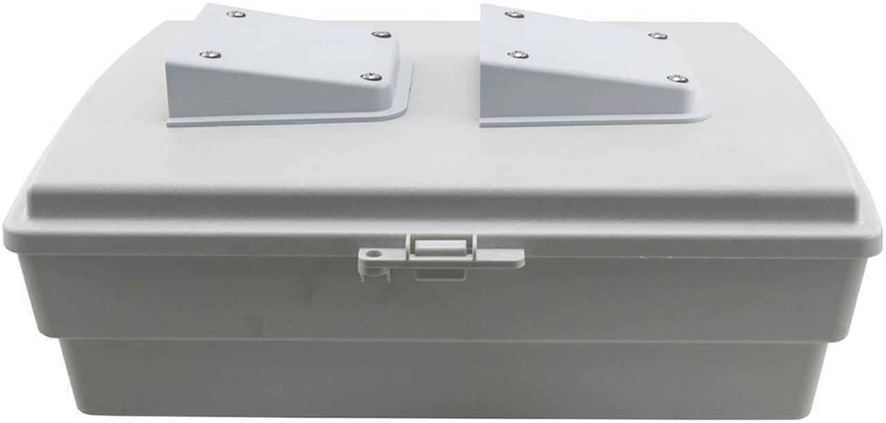 Alt view image 4 of 4 - NavePoint 14x10x04 ABS Plastic Weatherproof Indoor/Outdoor IP24 NEMA 3R Enclosure, Hook & Loop Mounting, Vent Lid 120 VAC outlets, Gray