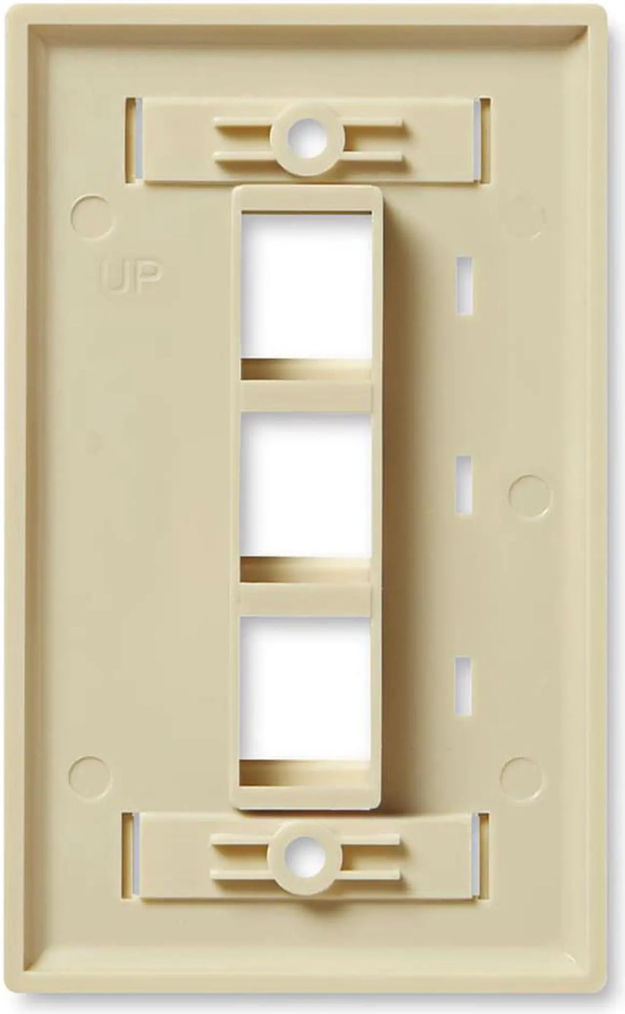 Alt view image 2 of 4 - NavePoint Keystone Jack Wall Plate 3-Port, Low Profile, Single Gang, Ivory, 10-Pack