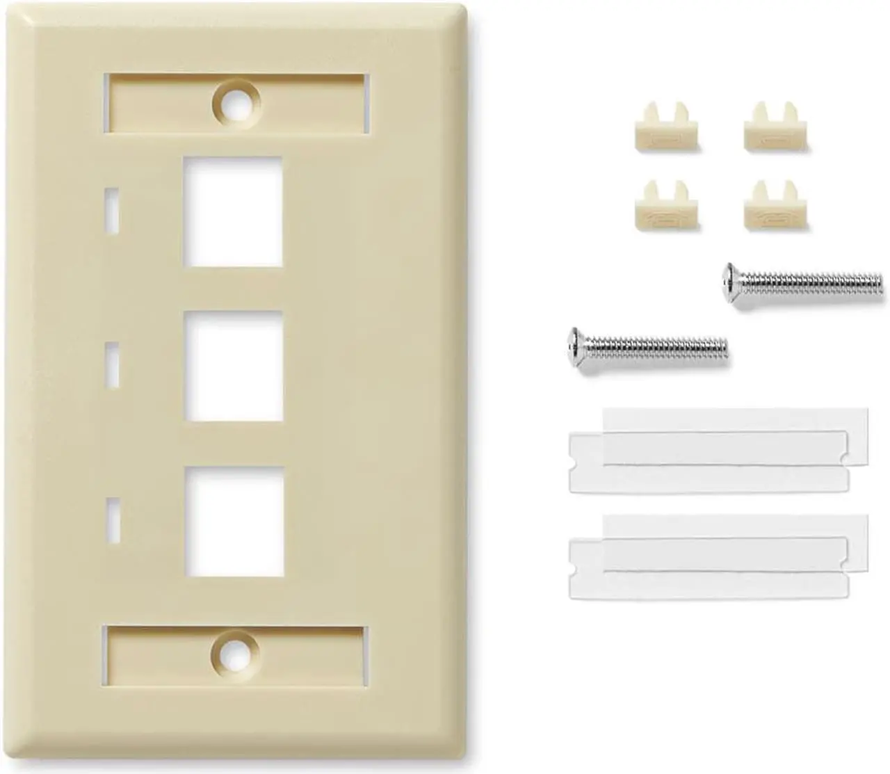 Alt view image 4 of 4 - NavePoint Keystone Jack Wall Plate 3-Port, Low Profile, Single Gang, Ivory, 10-Pack