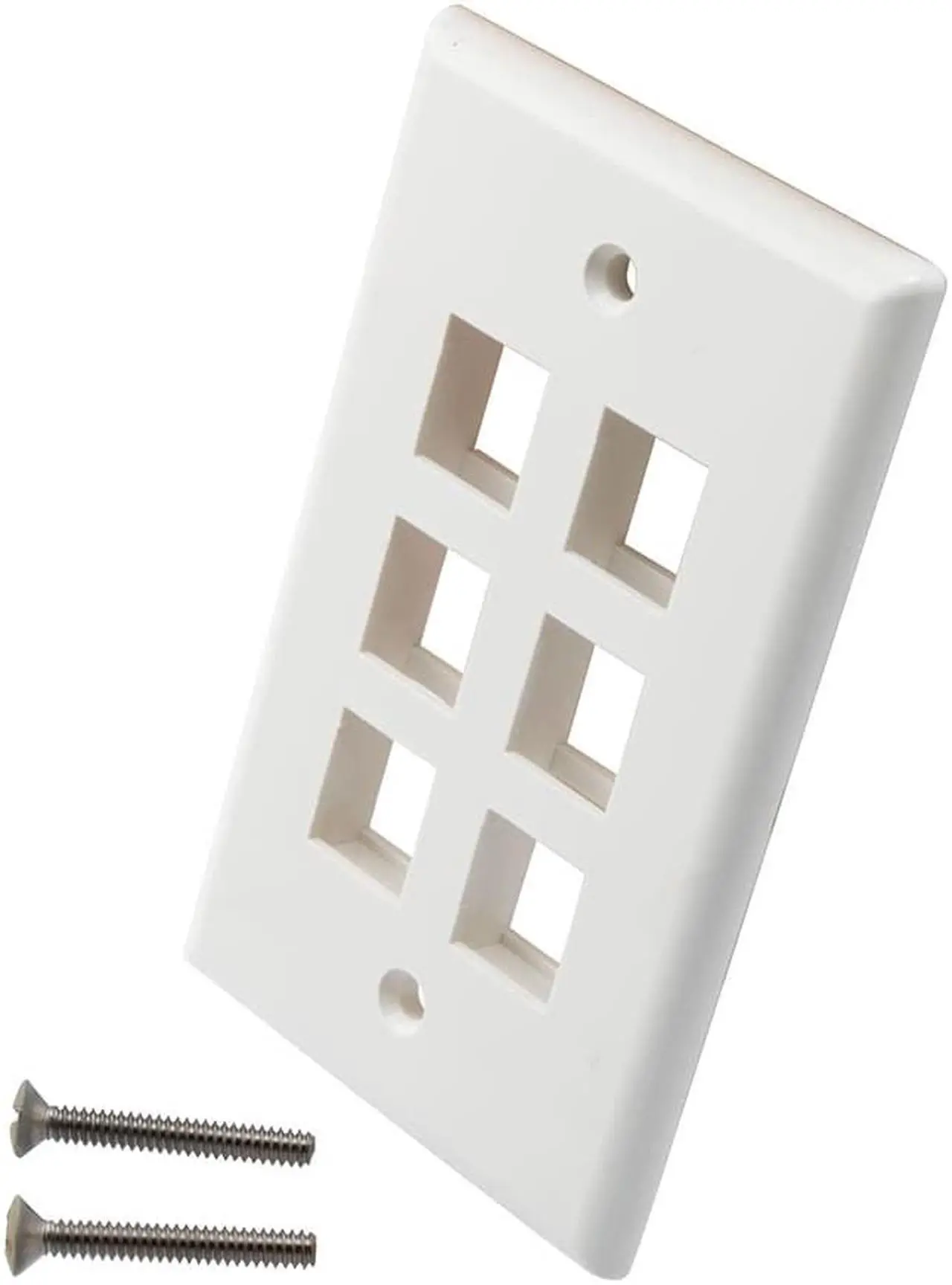 Main image of NavePoint Snap-In Keystone Jack Flush Mount Wall Plate, ABS, 6-Port, White, 10-Pack