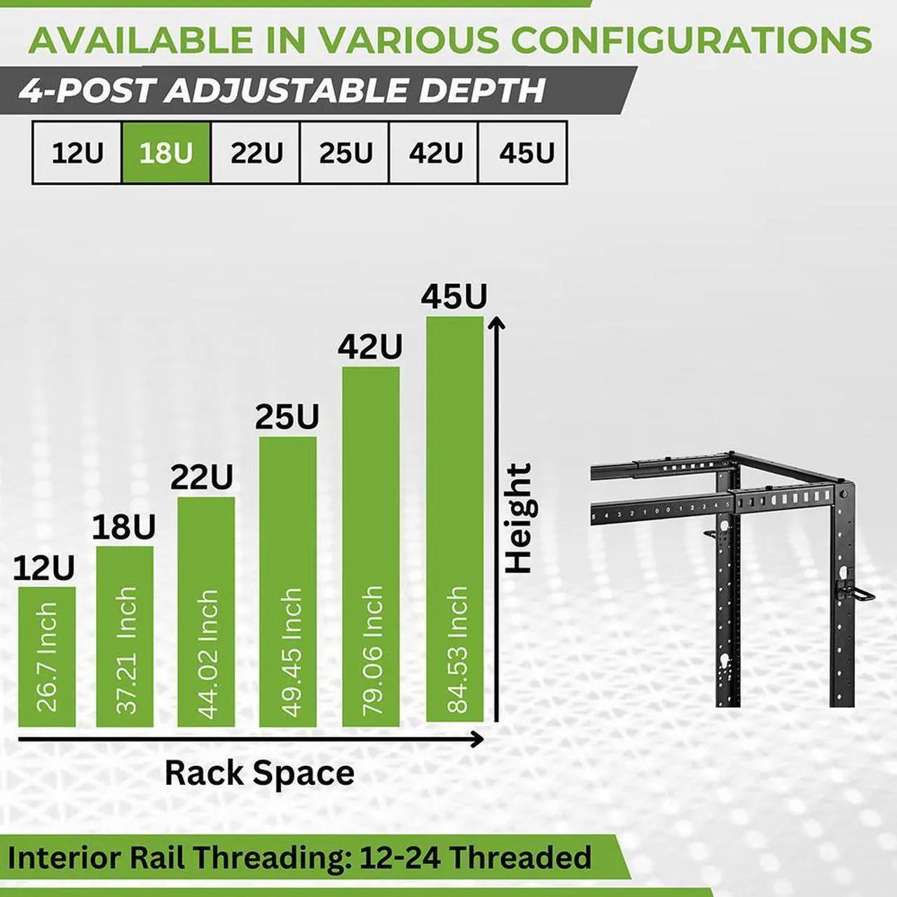 Alt view image 3 of 4 - NavePoint 18U 4-Post Open Frame Server Rack, 19-Inch Adjustable Depth 22" to 40", Network Rack, Includes Cable Management and Casters, (12-24 Threaded),Black