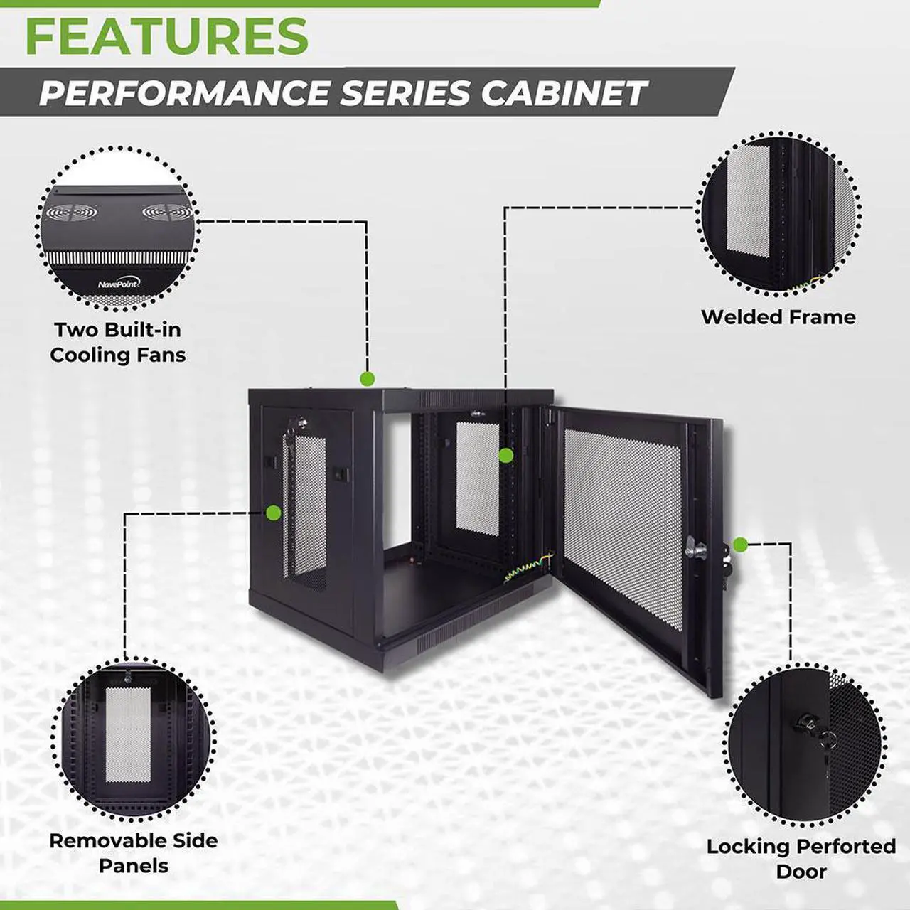 Alt view image 2 of 6 - NavePoint 9U Wall Mount Rack Enclosure Server Cabinet 16.5" Deep, Switch-Depth Perforated Door Lock