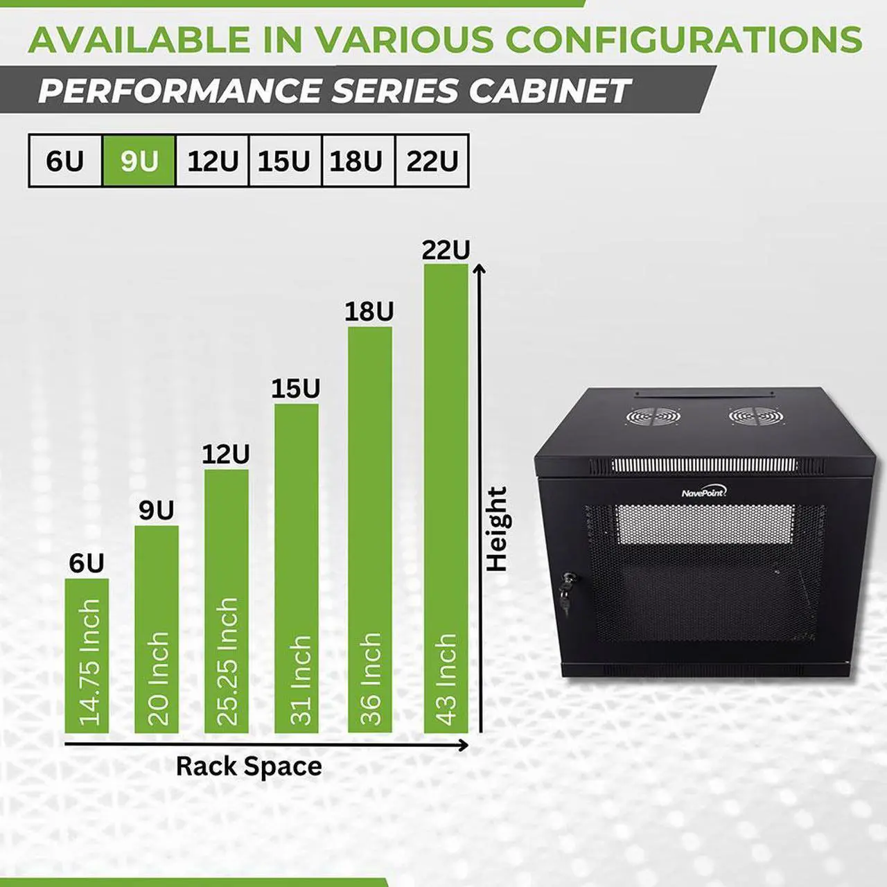 Alt view image 3 of 6 - NavePoint 9U Wall Mount Rack Enclosure Server Cabinet 16.5" Deep, Switch-Depth Perforated Door Lock