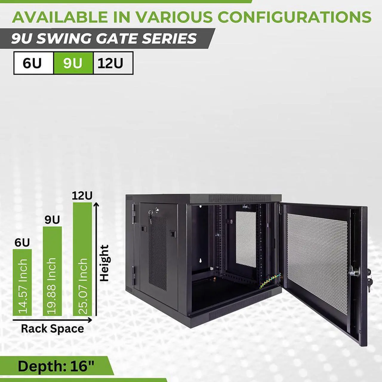 Alt view image 3 of 4 - NavePoint 9U Wall Mount Hinged Swing Out Perforated IT Server Network Rack Cabinet Lock
