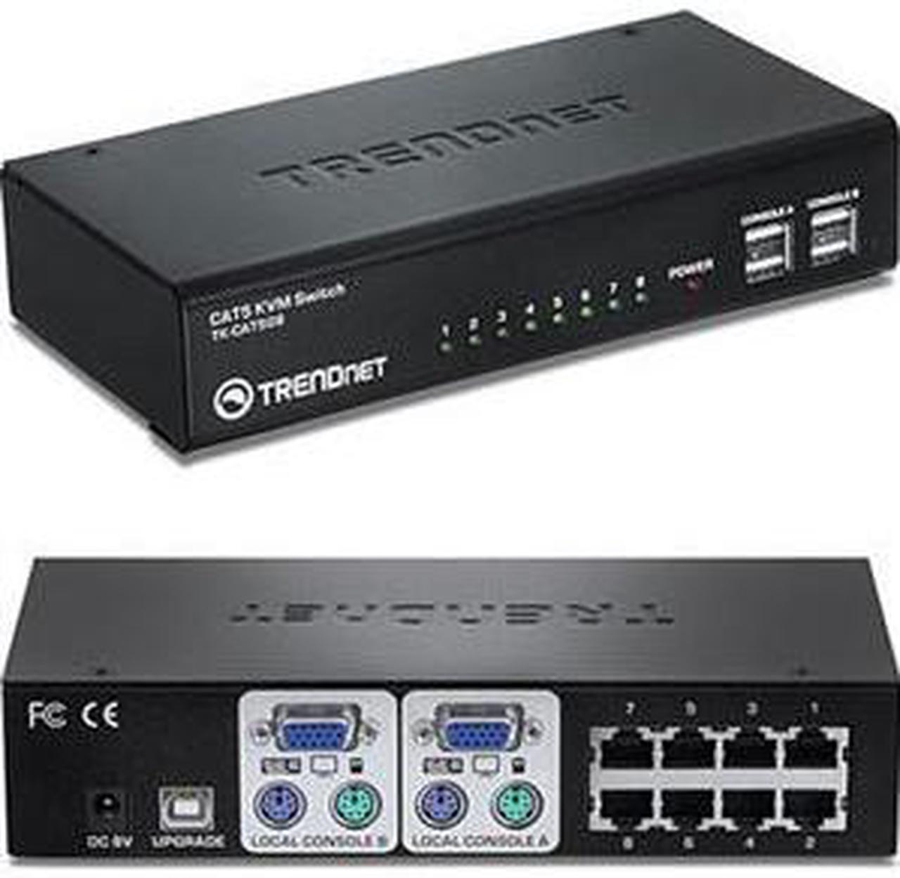 Main image of TRENDnet 8-Port CAT5 KVM Switch, CAT5 Cables up to 30m, USB, PS/2, Hot-Keys, VGA, Dual Console, TK-CAT508