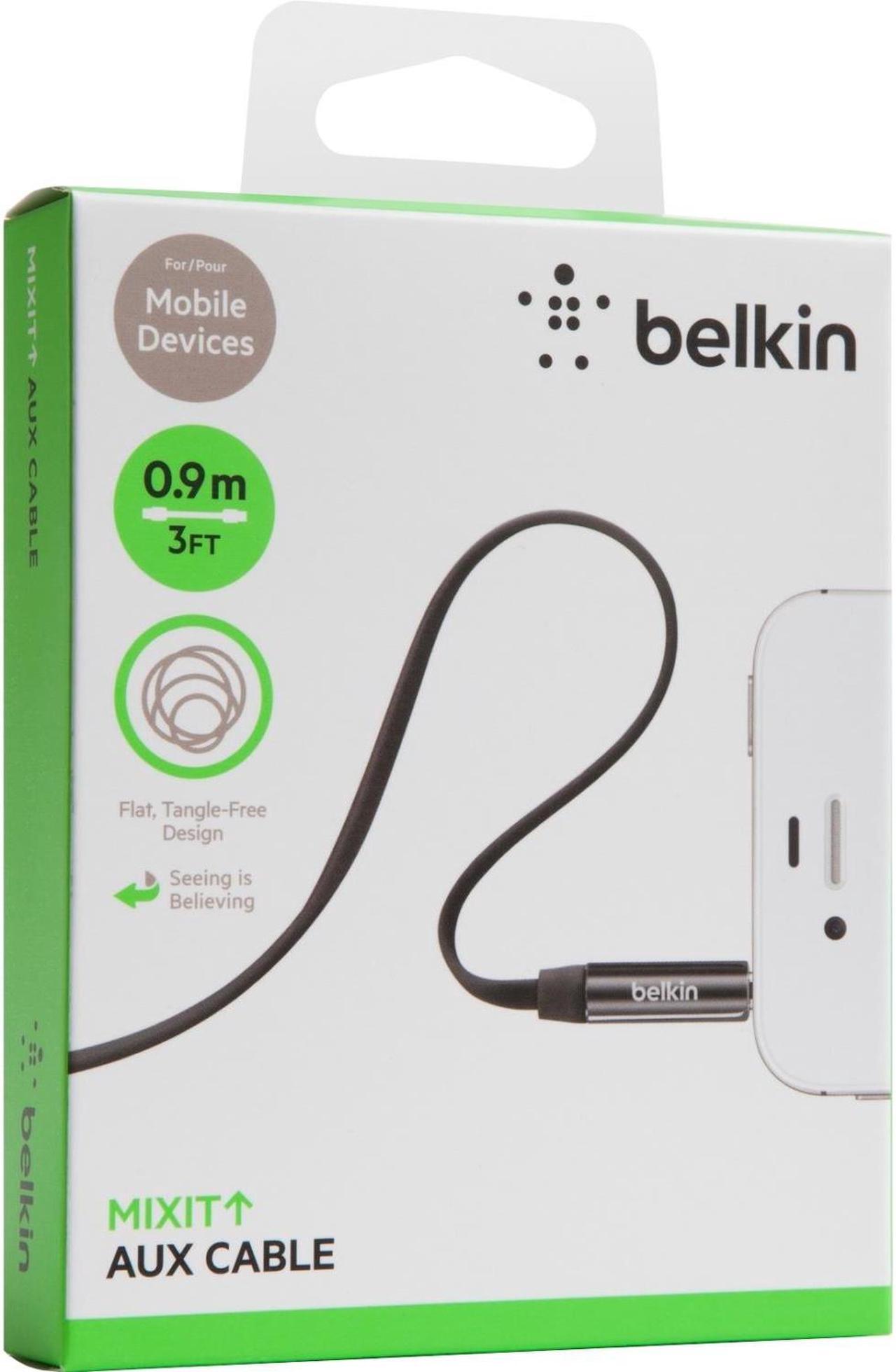 Alt view image 2 of 5 - Belkin 3.5mm plug MIXIT Flat Aux Cable (3 Feet) - Black