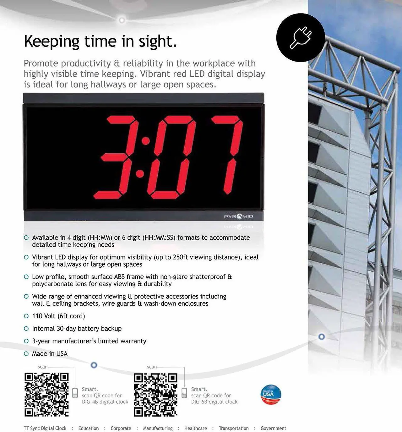 Main image of Pyramid 4in x 6 Digit Red LED Digital Wall Clock