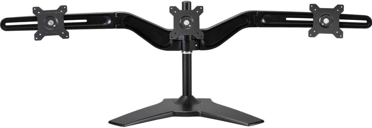 Amer Mounts Stand Based Triple Monitor Mount for three 15"-24" LCD/LED Flat Panel Screens | Supports up to 17.6lb monitors, +/- 20 degree tilt, and VESA 75/100 - AMR3S